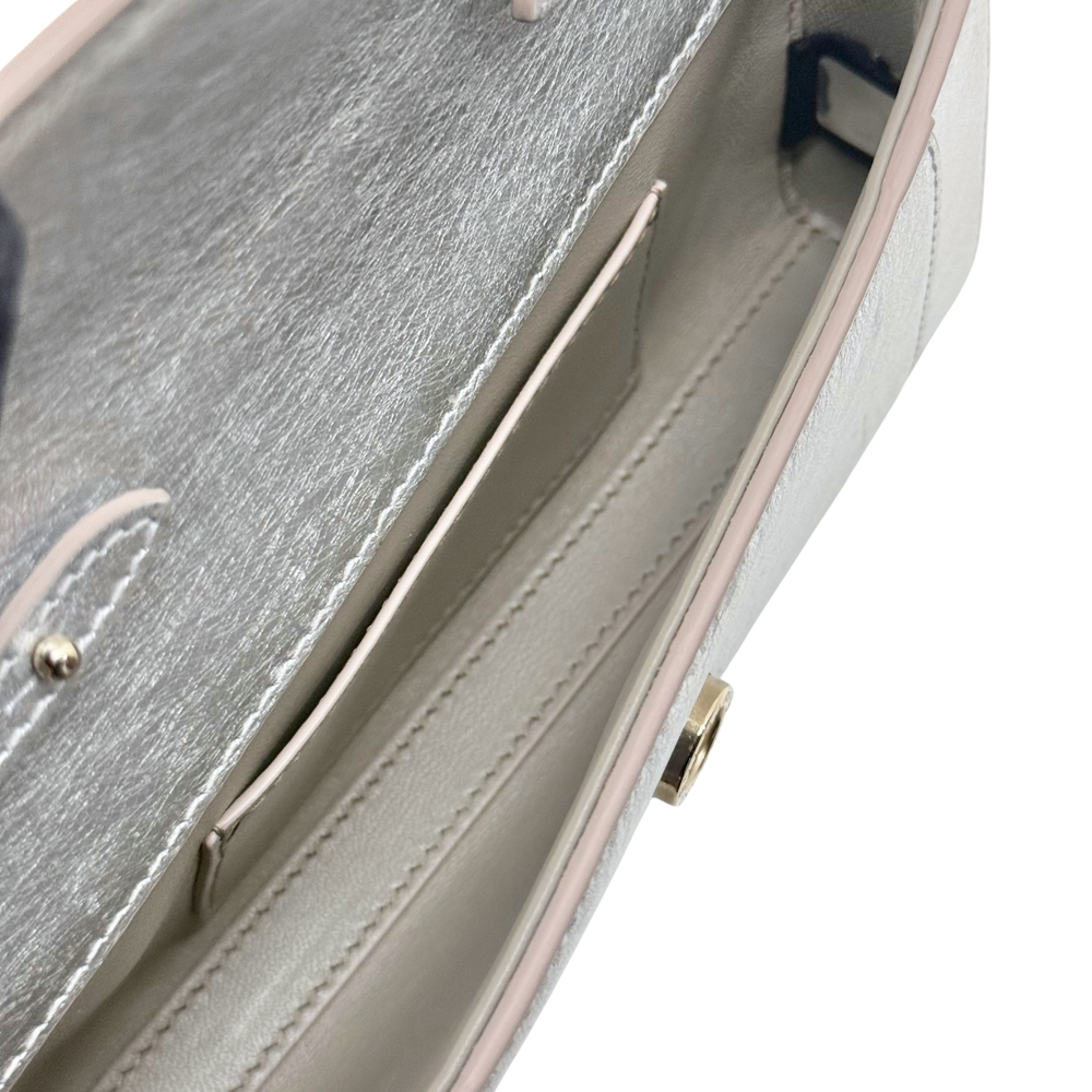 Pre-owned Blvgari silver metallic shoulder bag, flap edge with metal clasp and light trim