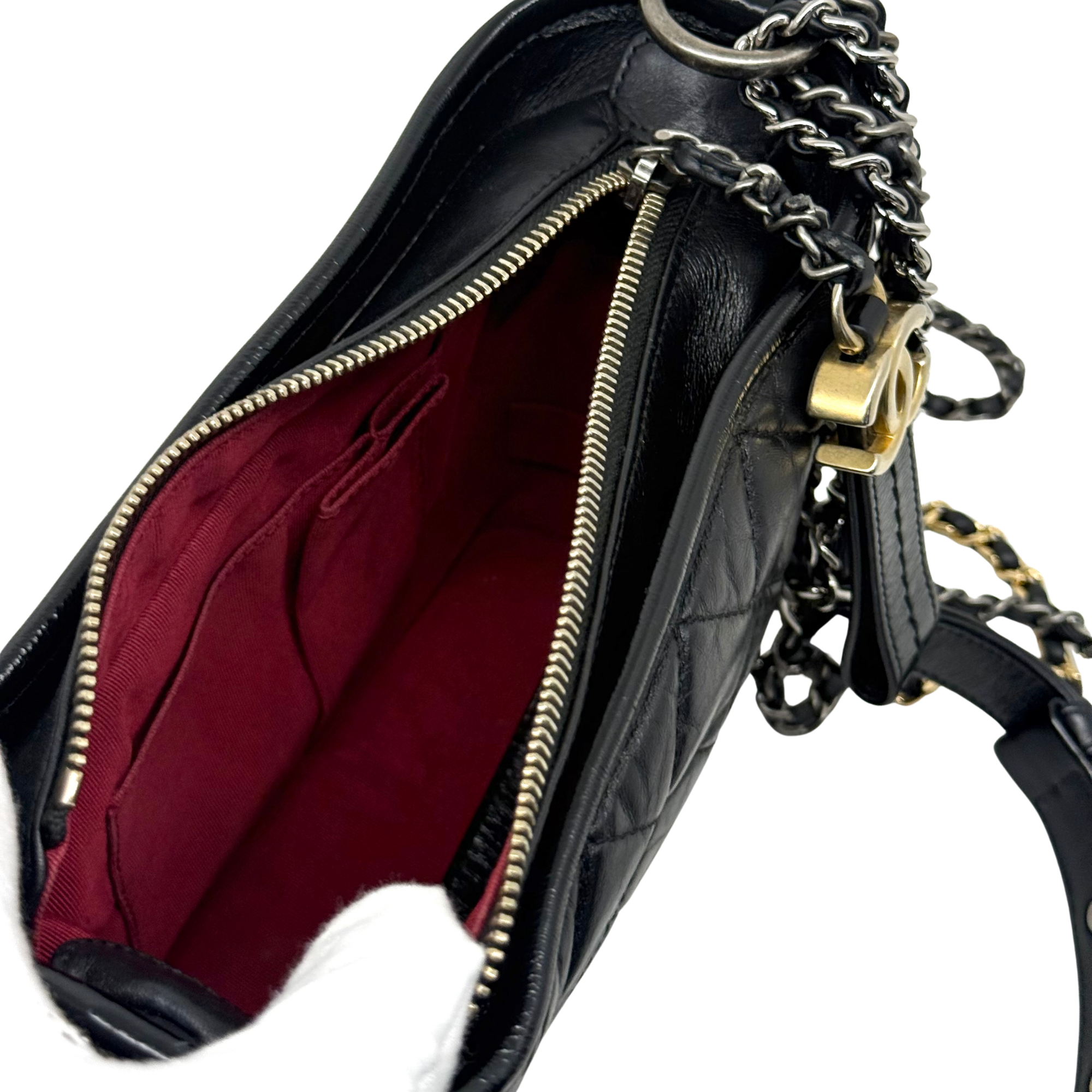 Chanel Black Aged Calfskin Quilted Small Gabrielle Hobo Bag (Pre-owned)