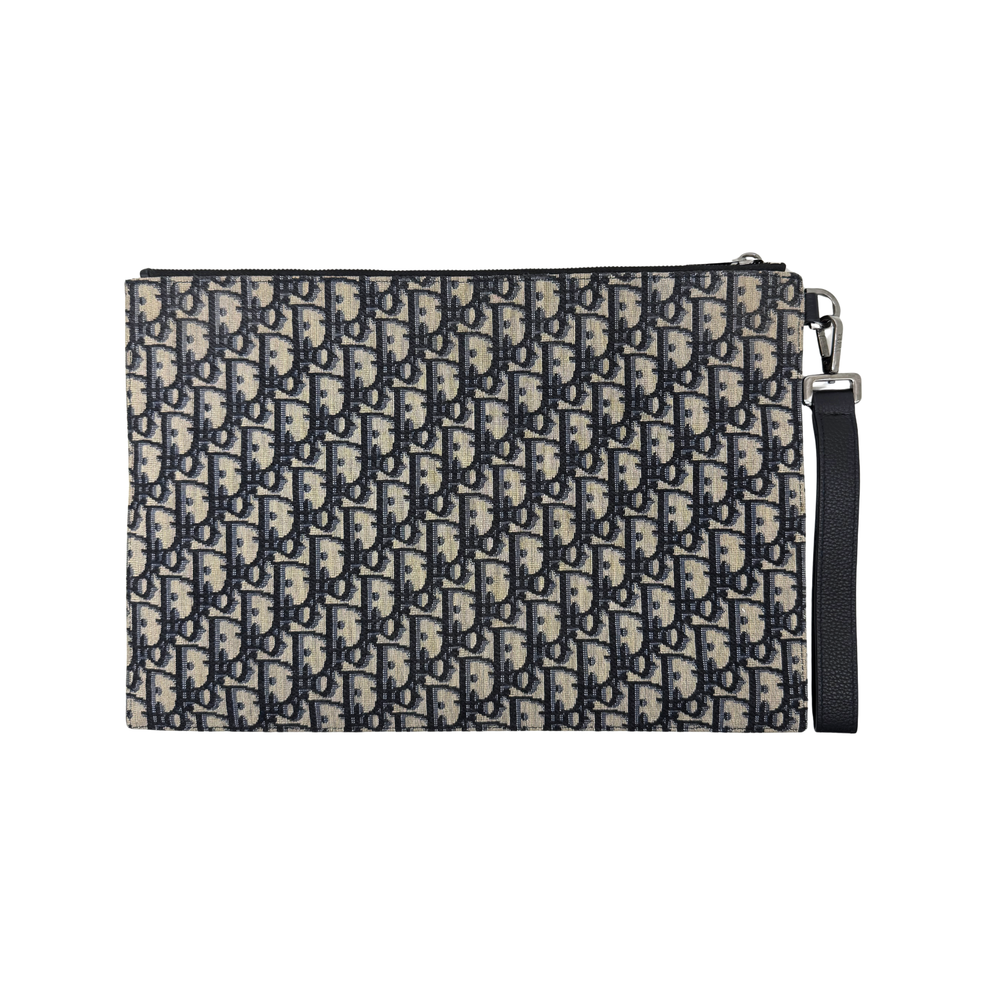 Dior pre-owned patterned canvas clutch with black side strap and top zipper