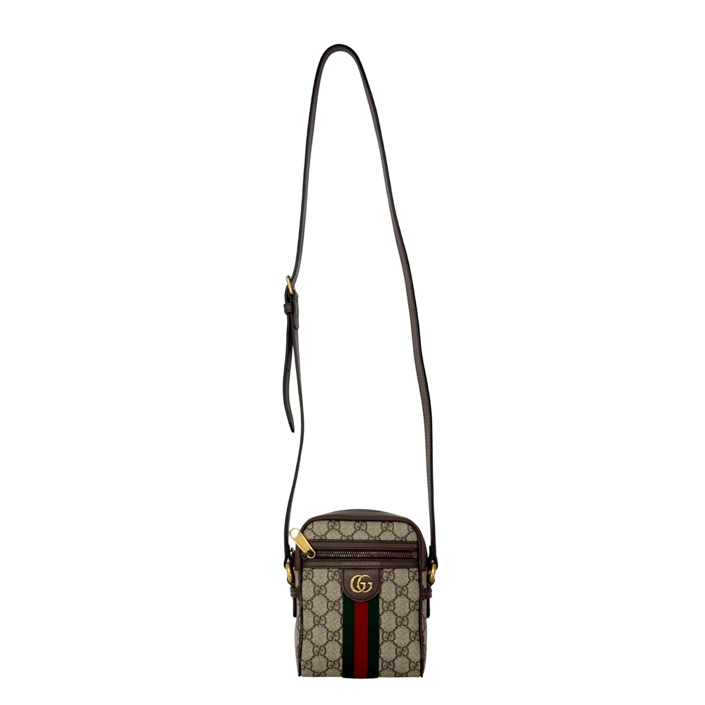 Gucci GG canvas small crossbody bag with vertical web stripe and adjustable shoulder strap