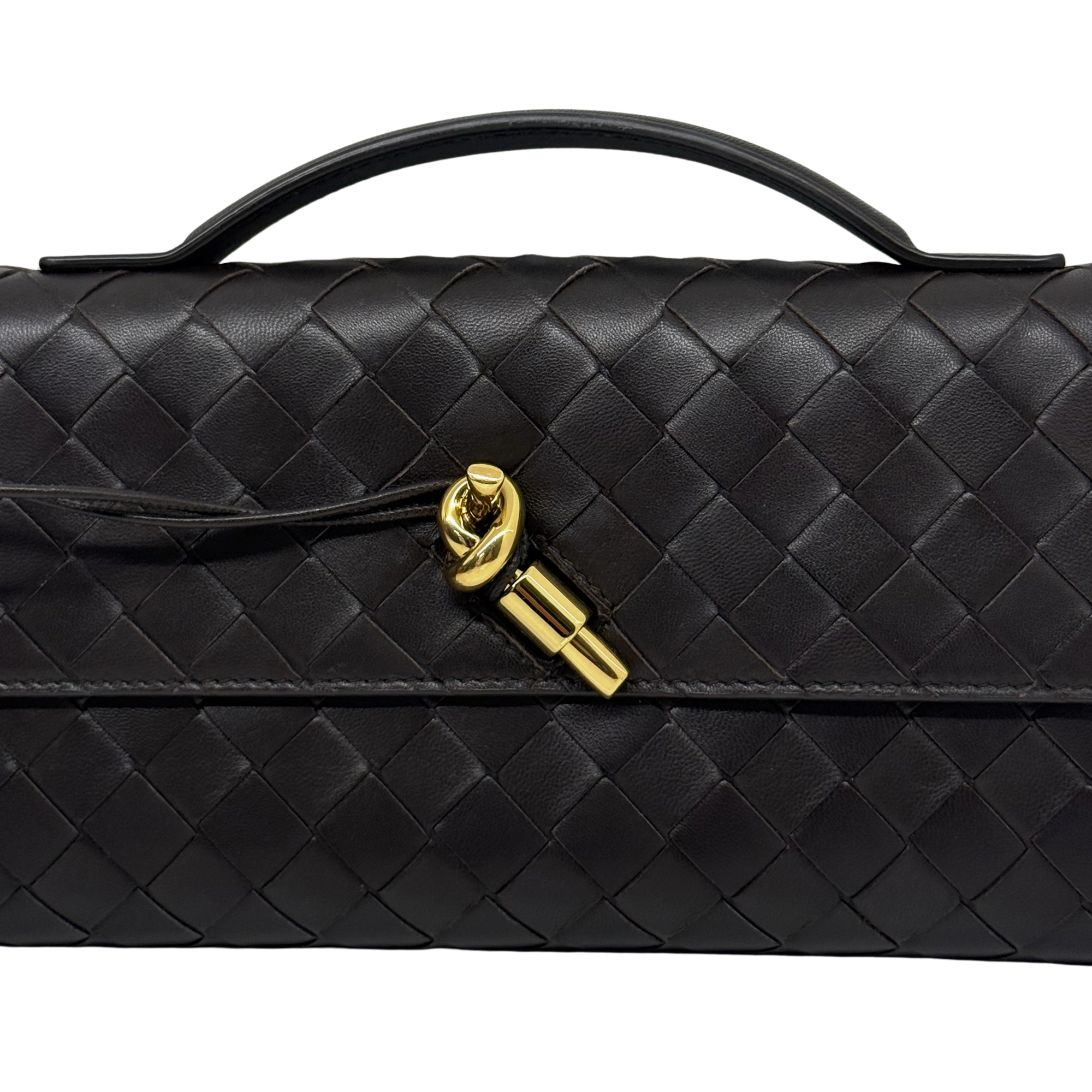 Pre-owned Bottega Veneta woven leather flap bag, black, gold clasp and handle