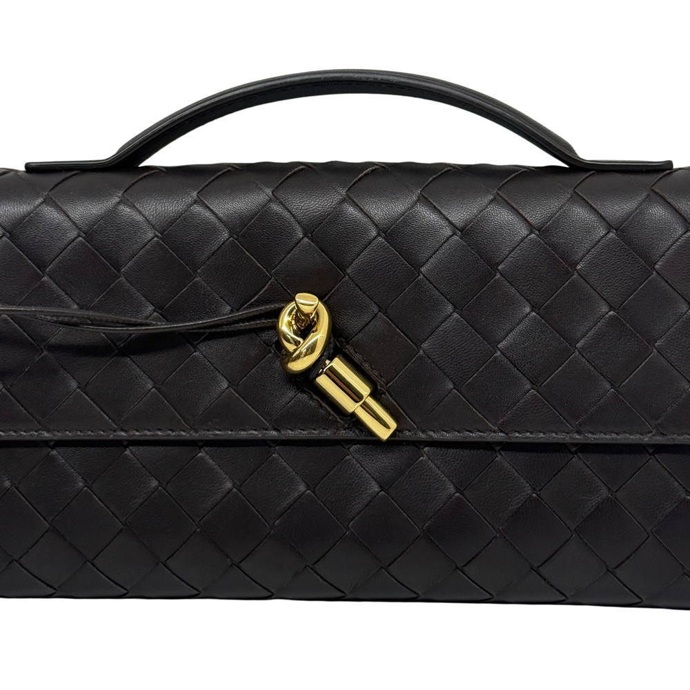 Pre-owned Bottega Veneta woven leather flap bag, black, gold clasp and handle