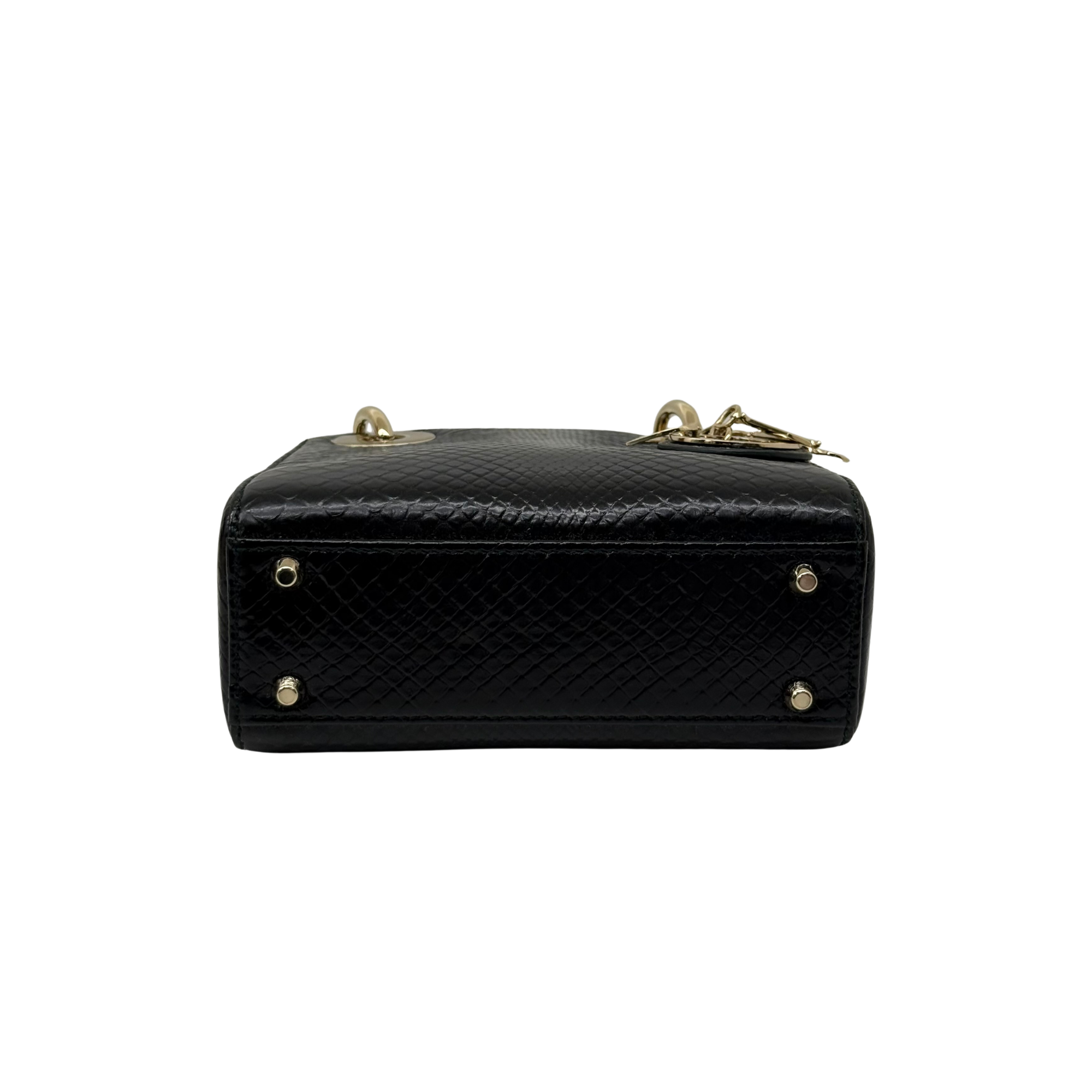 Christian Dior Black Shiny Snakeskin Lady Dior Mini Bag (pre-owned)