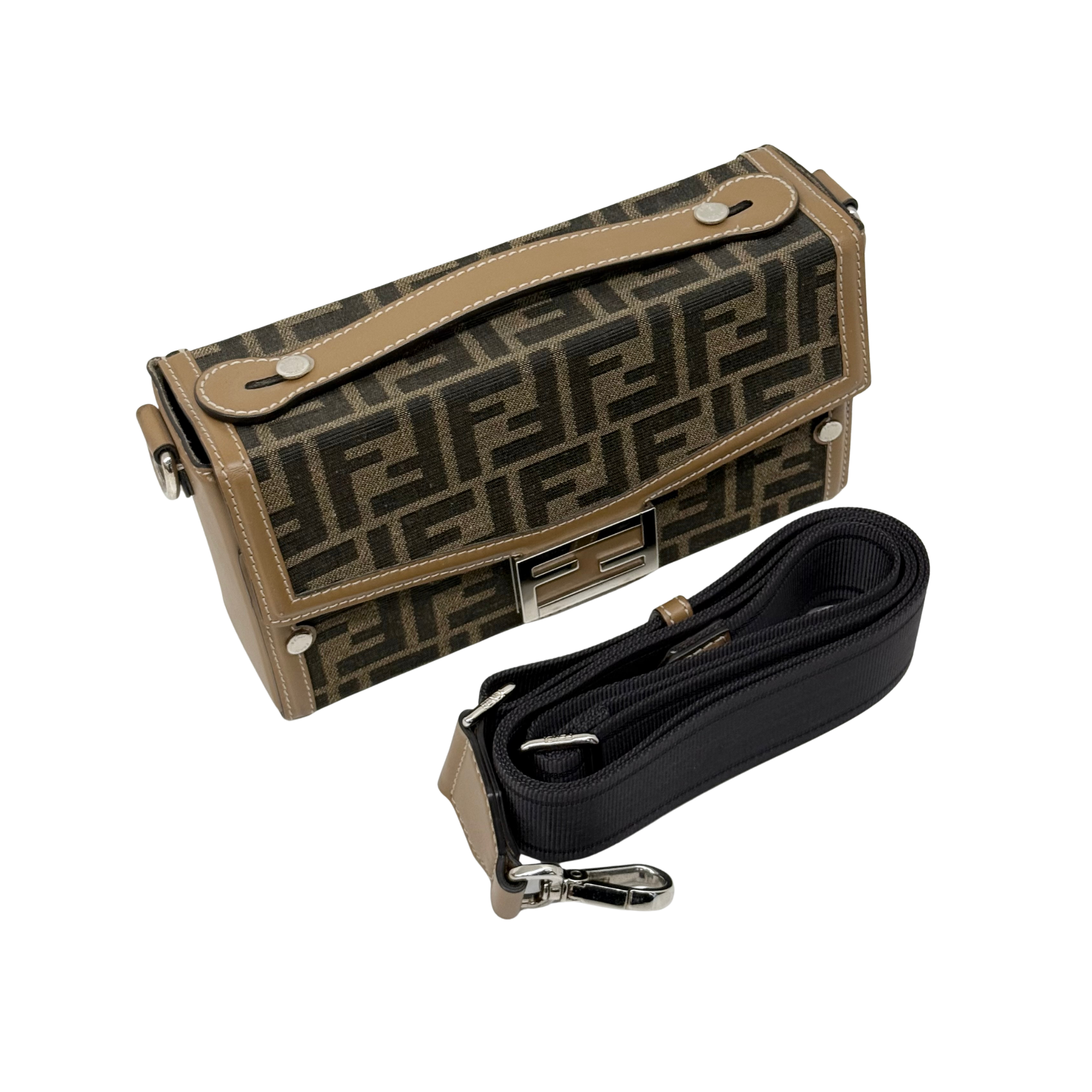 Fendi Baguette Soft Trunk Tobacco Zucca Canvas and Leather Bag (pre-owned)