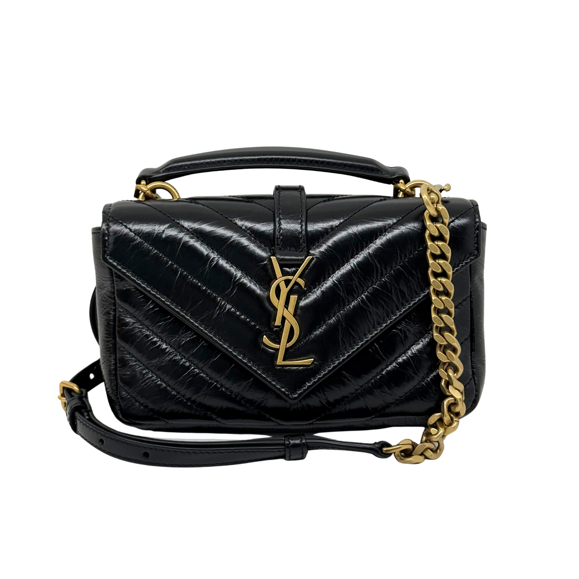 YSL Saint Laurent Black Mini College Chain Quilted Shoulder Bag in Leather (brand new)