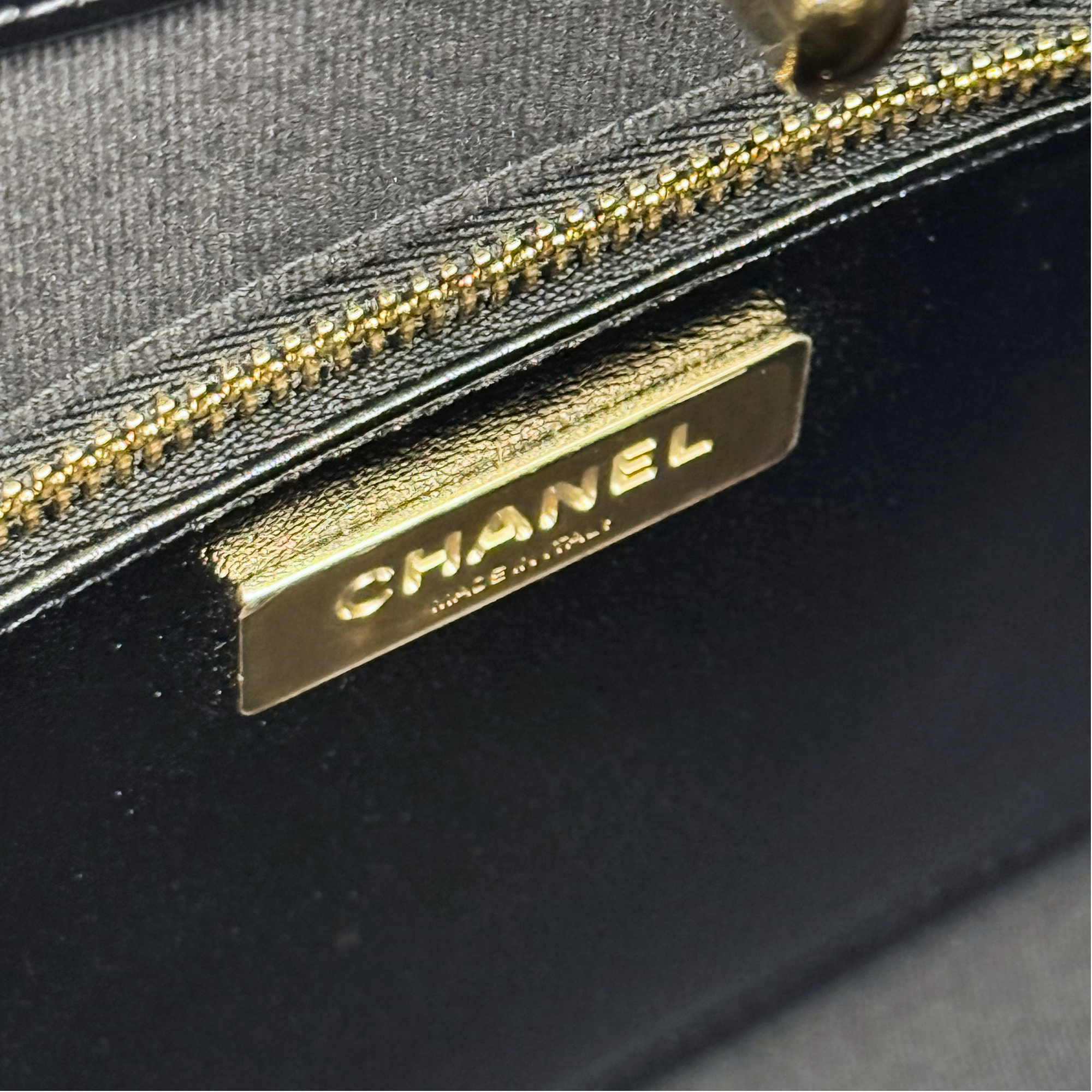 Chanel black bag leather handle