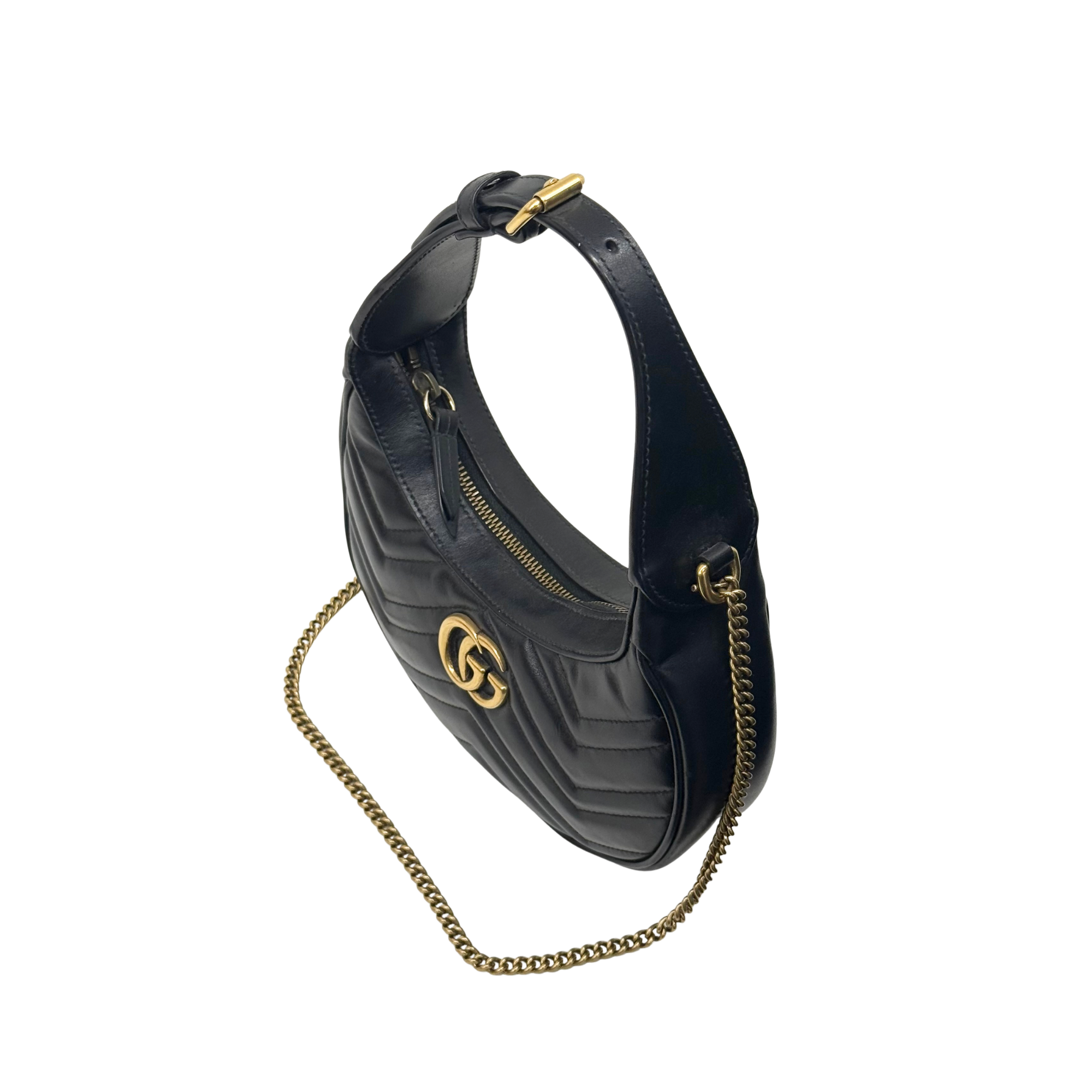 Gucci GG Marmont Small Black Matelassé Leather Hobo (pre-owned)