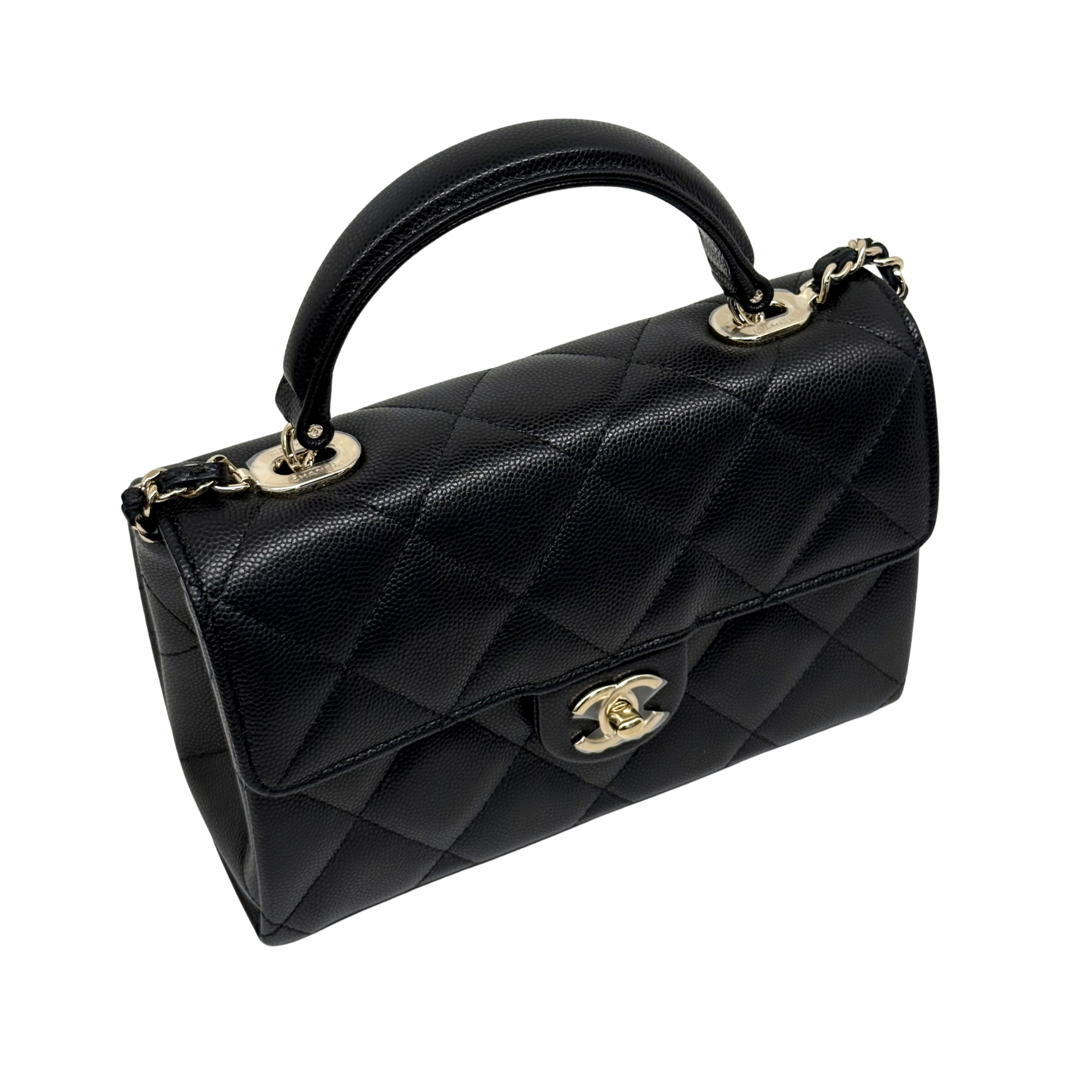 Chanel black bag top handle gold hardware