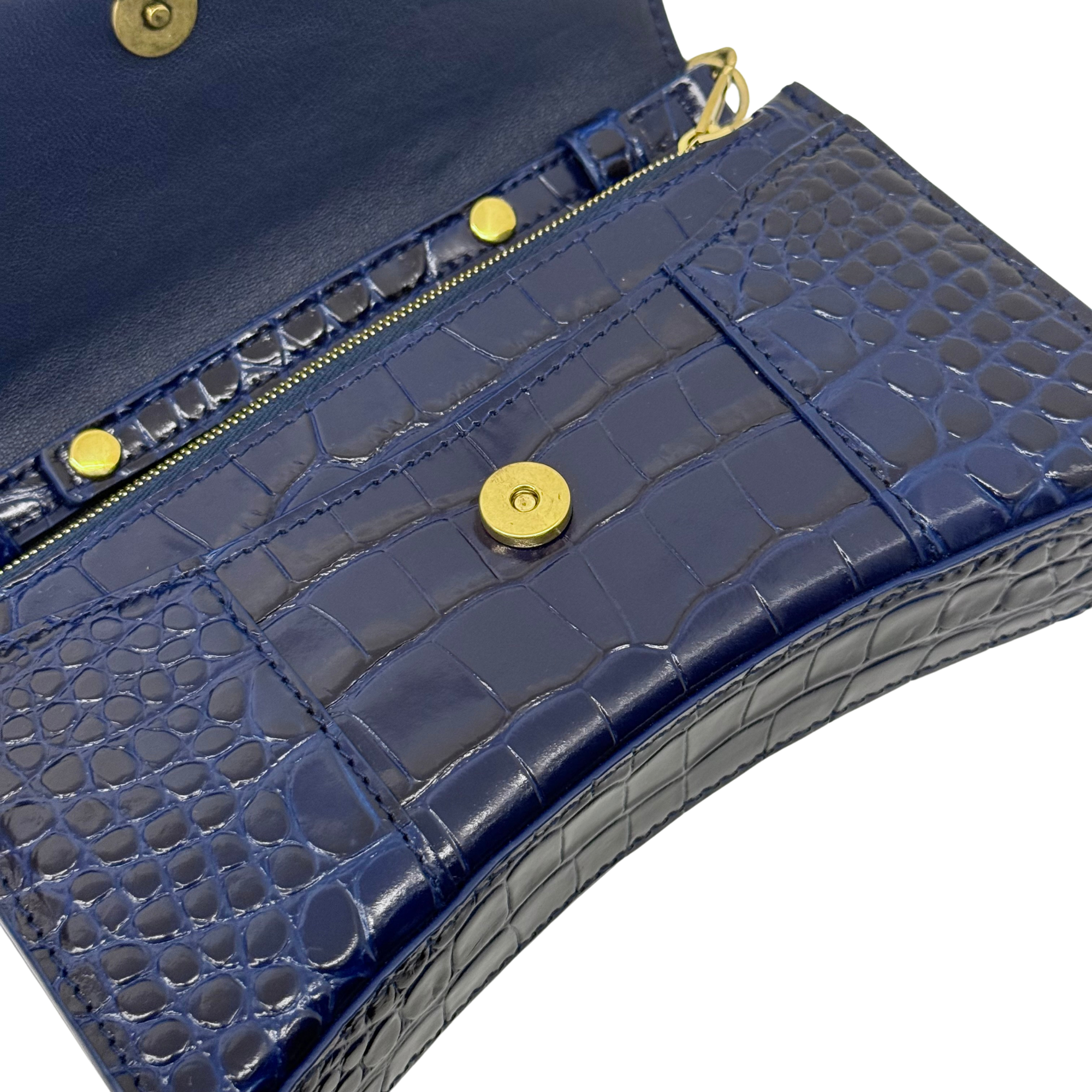 Balenciaga blue croc-embossed calfskin Hourglass wallet on chain
 (brand new)