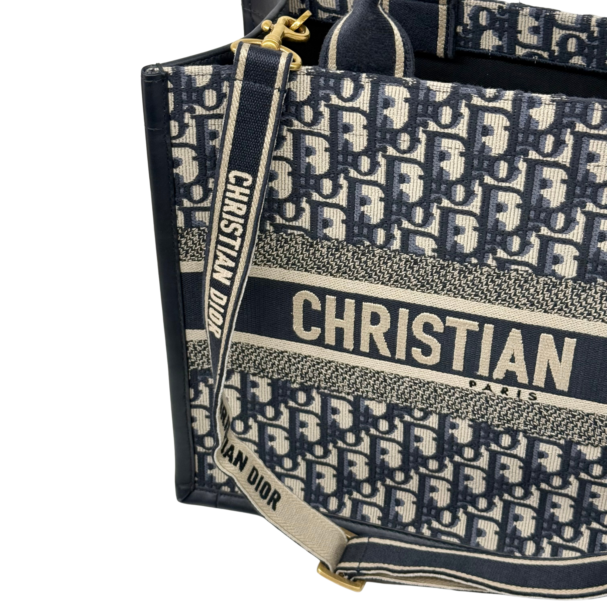 Christian Dior Medium Book Tote Blue Dior Oblique Embroidery and Calfskin
 (pre-owned)