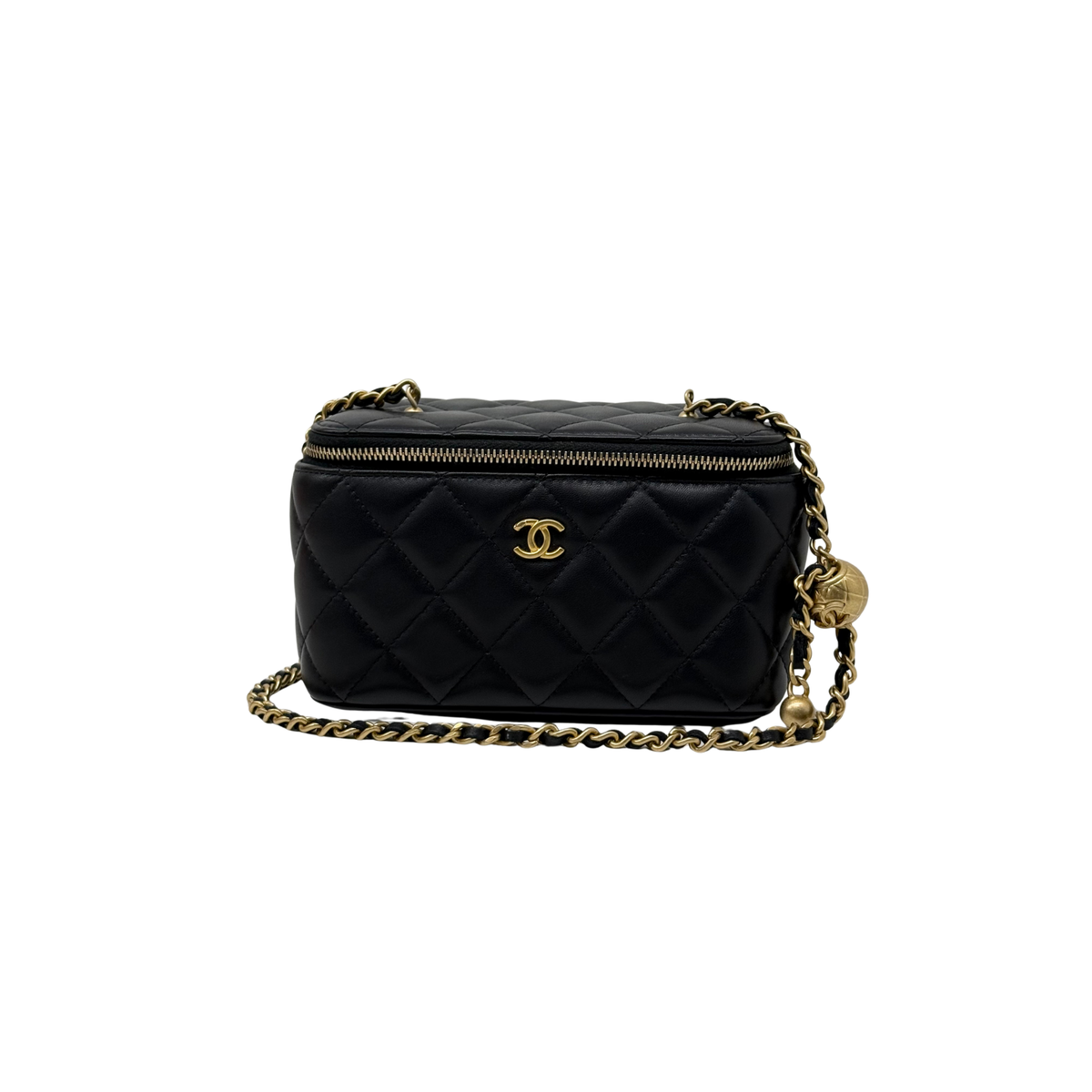 Pre-owned Chanel quilted black crossbody bag with gold chain strap and top zip closure