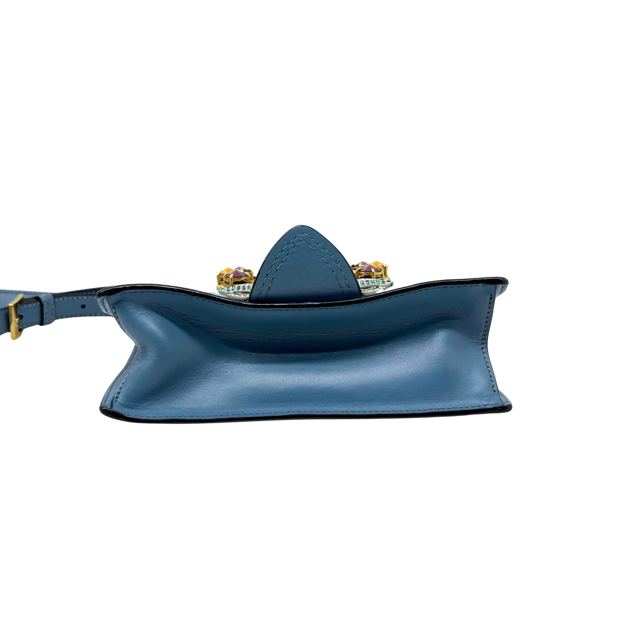 Pre-owned Miu Miu light blue mini bag with top handle and gold-toned embellishments