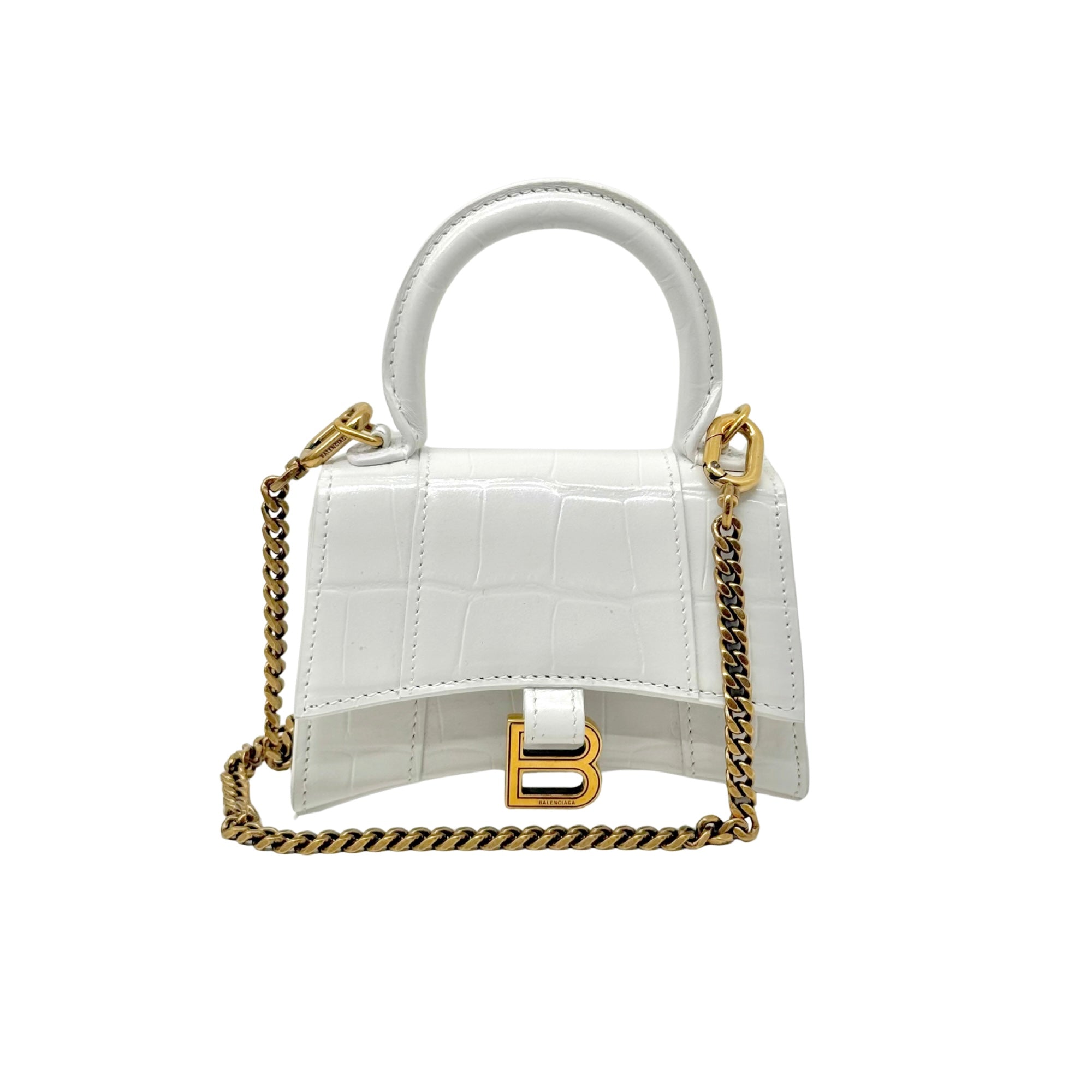 Balenciaga Hourglass Nano Crocodile Embossed Leather Cross-Body Bag Whiye (brand new)