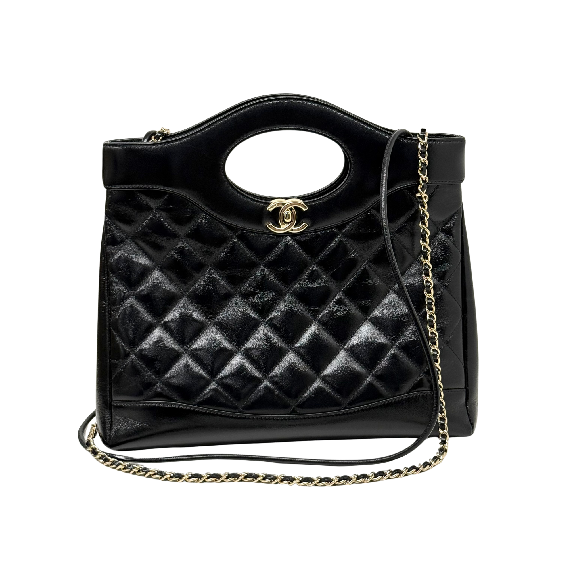 Chanel black bag leather handle