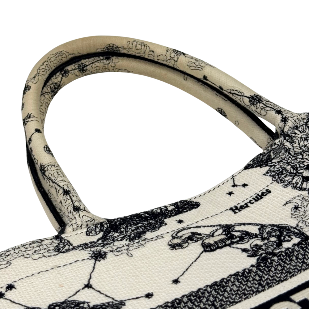 Dior canvas tote bag with top handles and black botanical graphic print