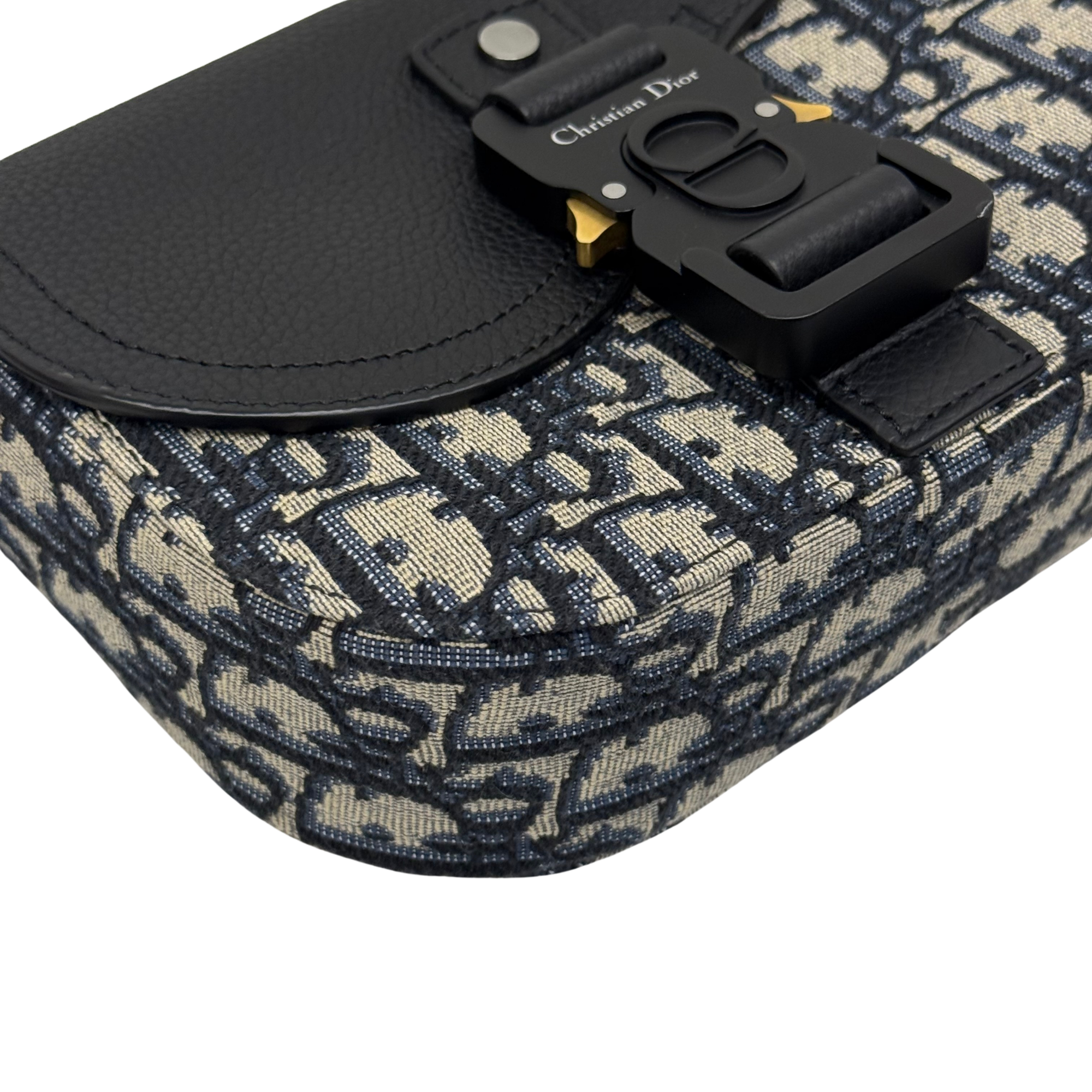 Dior Small Saddle Messenger Bag with Flap Beige and Black Dior Oblique Jacquard with Black Grained Calfskin (pre-owned)