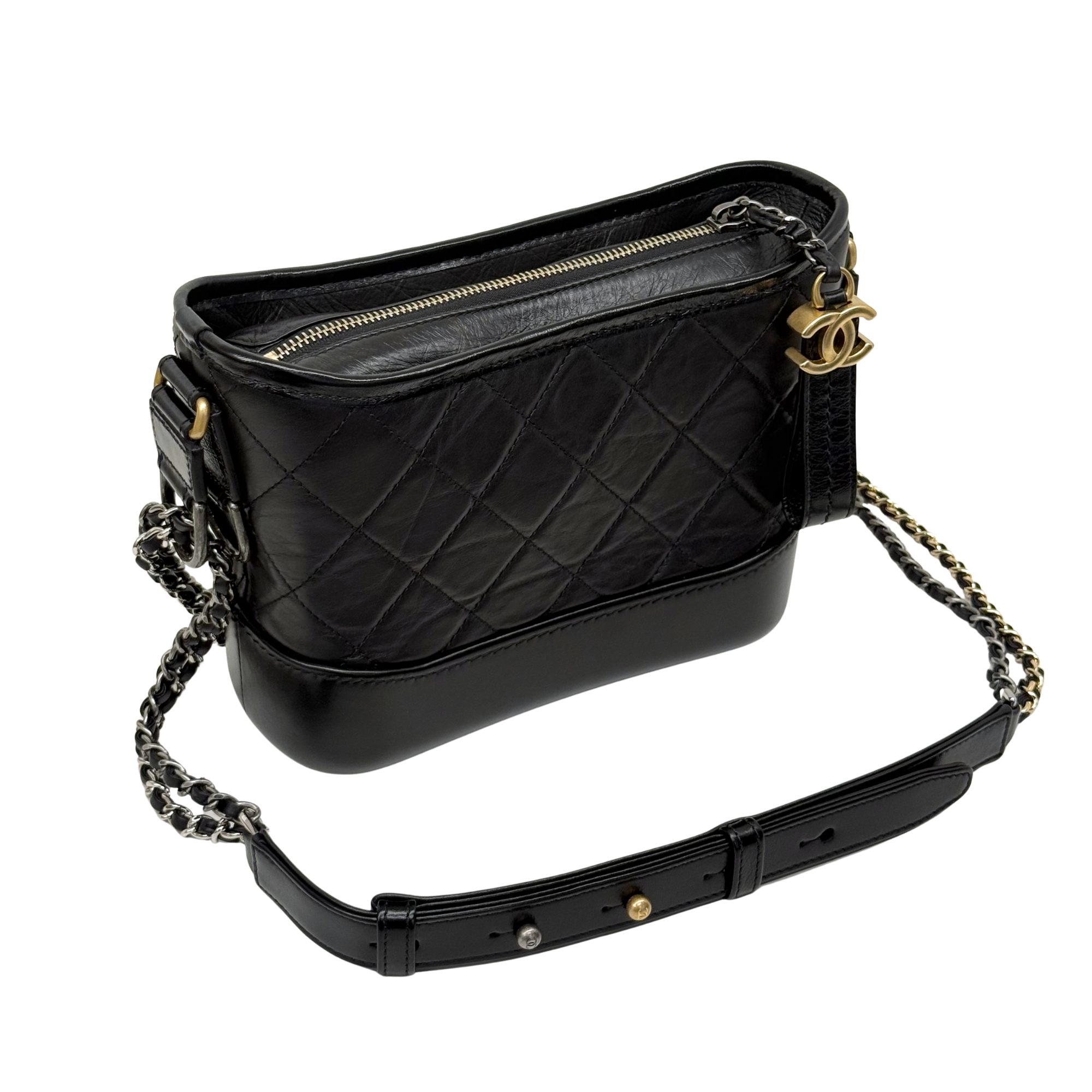 Chanel Black Aged Calfskin Quilted Small Gabrielle Hobo Bag
(brand new)