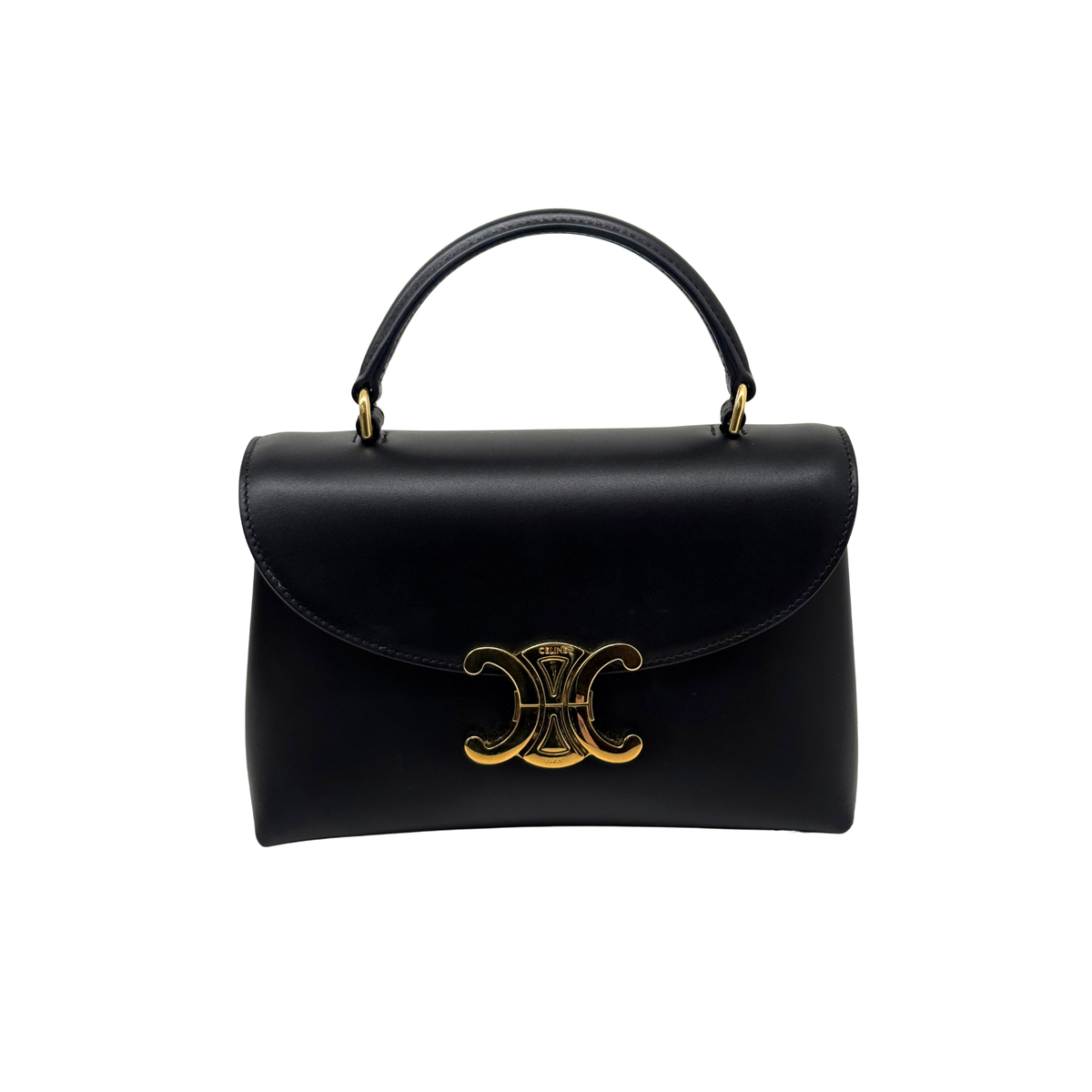 Pre-owned Celine black leather top-handle handbag with gold logo clasp