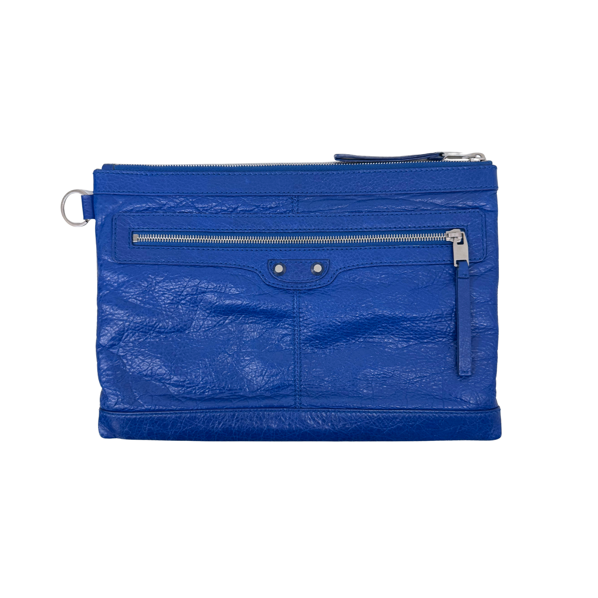 Balenciaga Lambskin Motocross Classic Clip M clutch bag Blue (pre-owned)