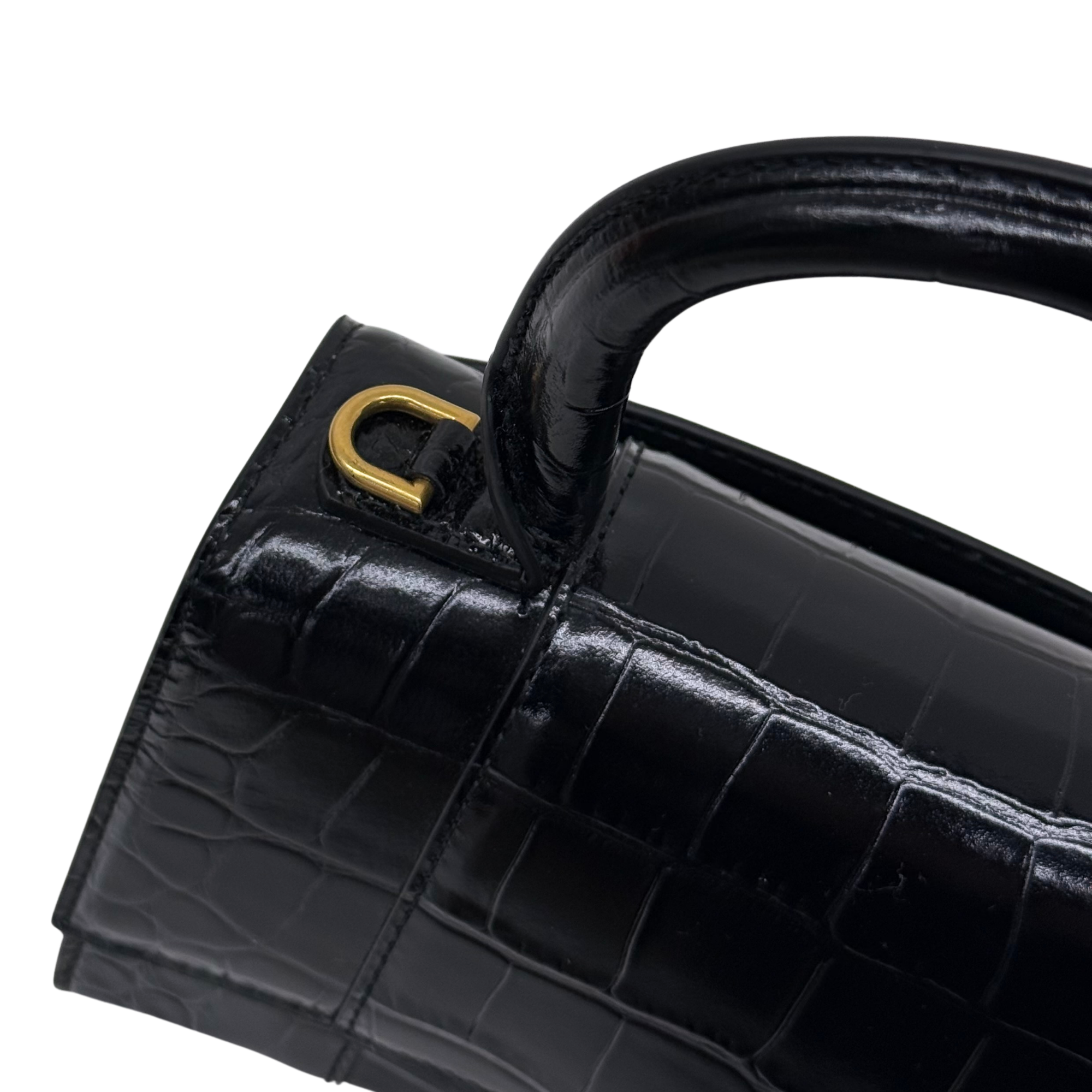Balenciaga Crocodile-embossed leather Hourglass XS top-handle bag black (brand new)