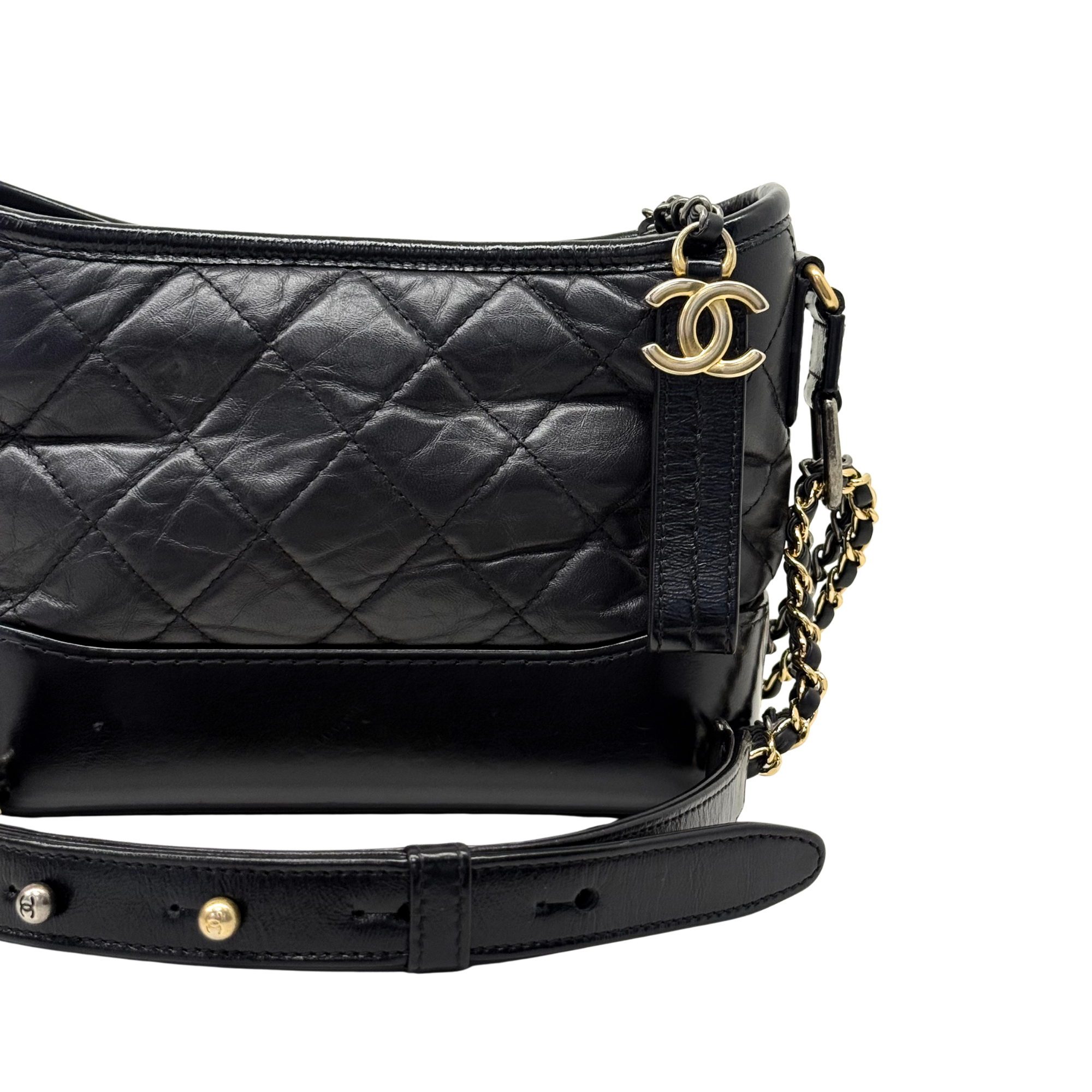 Chanel Black Aged Calfskin Quilted Small Gabrielle Hobo Bag (Pre-owned)
