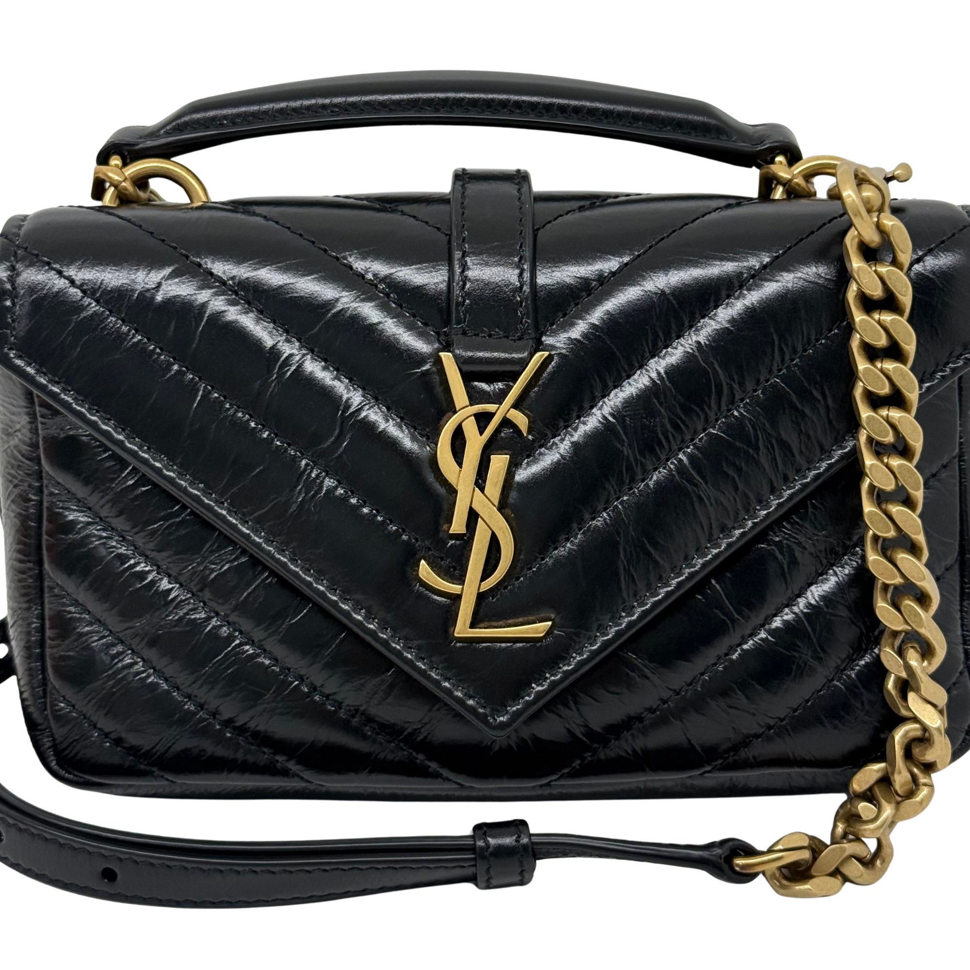 YSL Saint Laurent Black Mini College Chain Quilted Shoulder Bag in Leather (brand new)