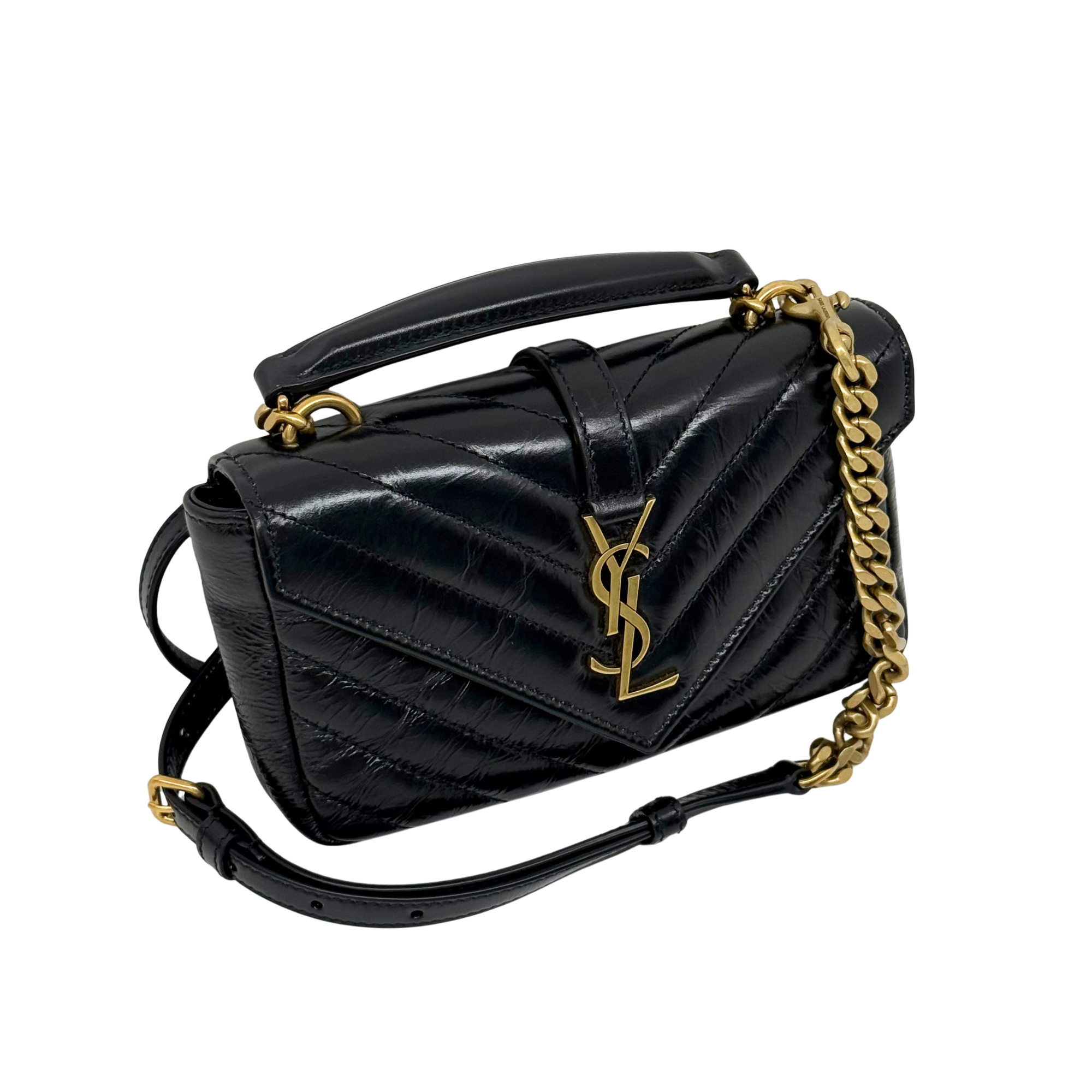 YSL Saint Laurent Black Mini College Chain Quilted Shoulder Bag in Leather (brand new)