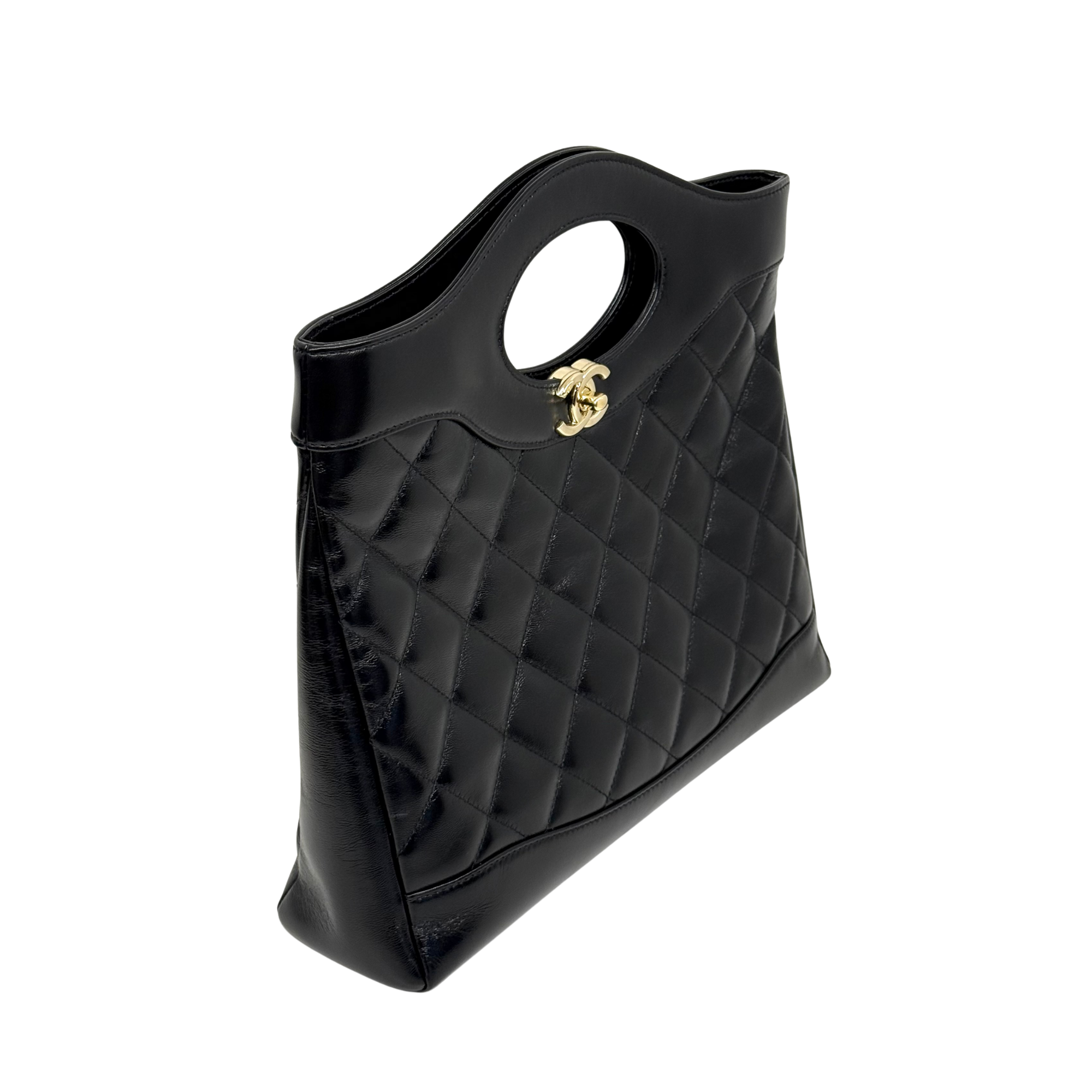 Chanel black bag leather handle