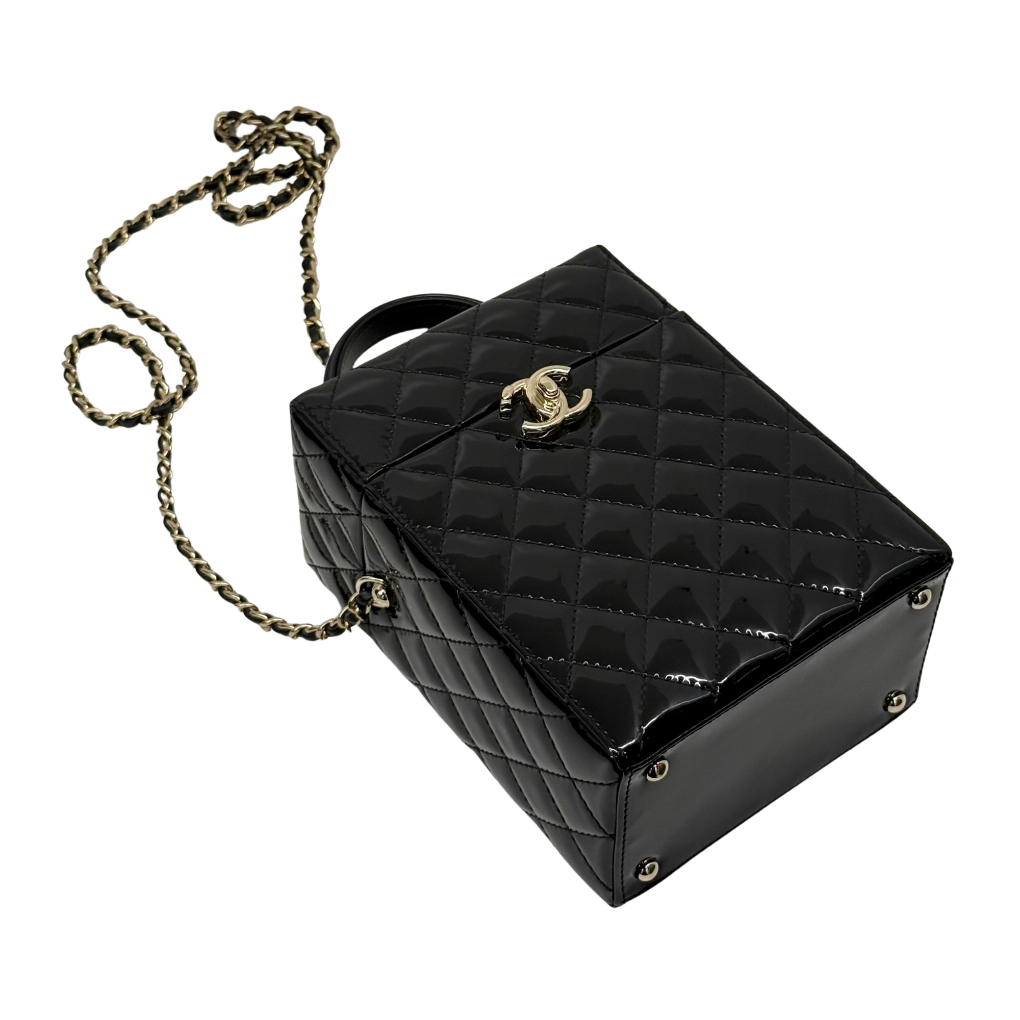 Chanel Small Box Shoulder Bag in black patent calfskin microchipped (pre-owned)