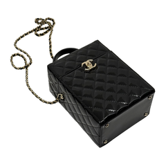 Chanel Small Box Shoulder Bag in black patent calfskin microchipped (pre-owned)
