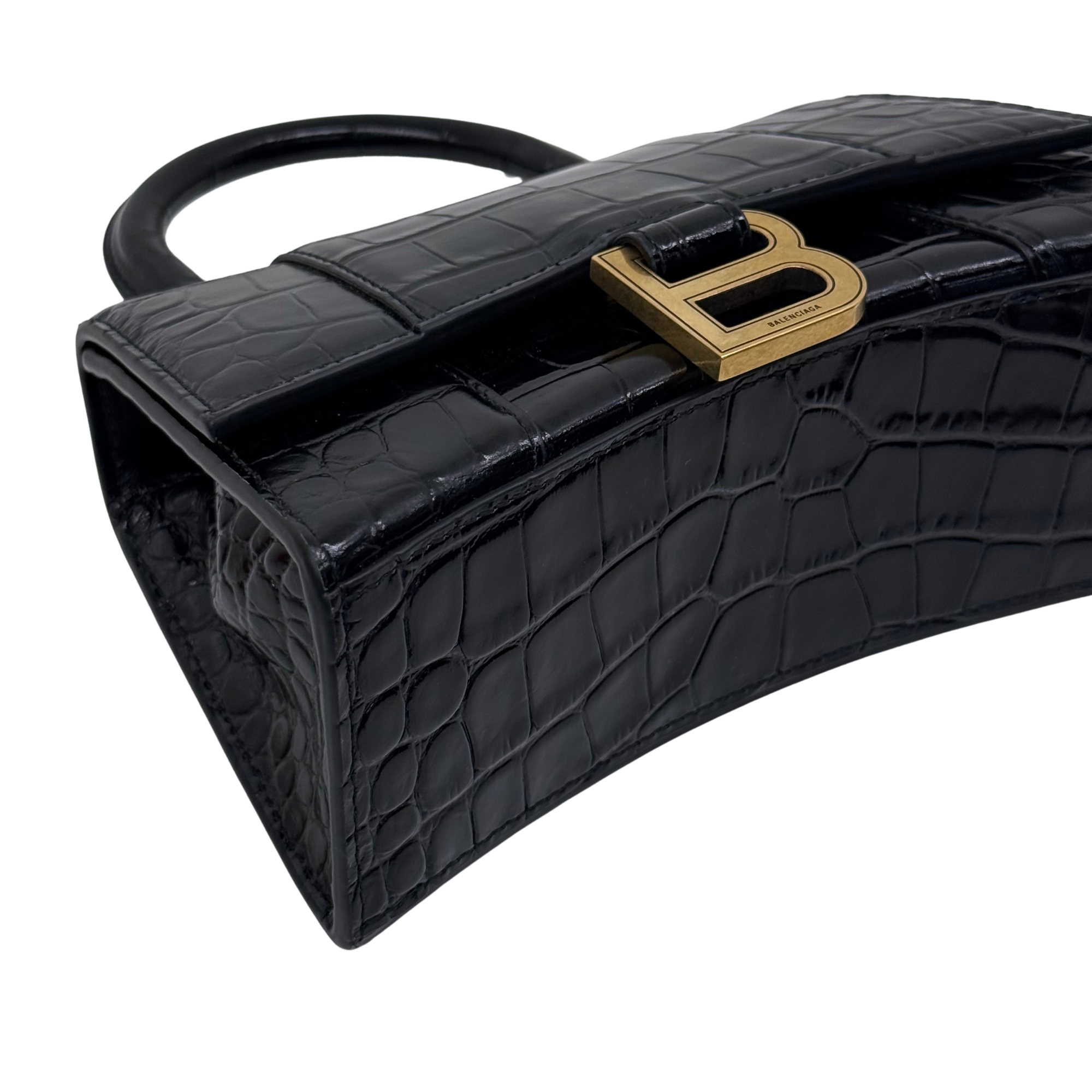 Balenciaga Crocodile-embossed leather Hourglass XS top-handle bag black (brand new)