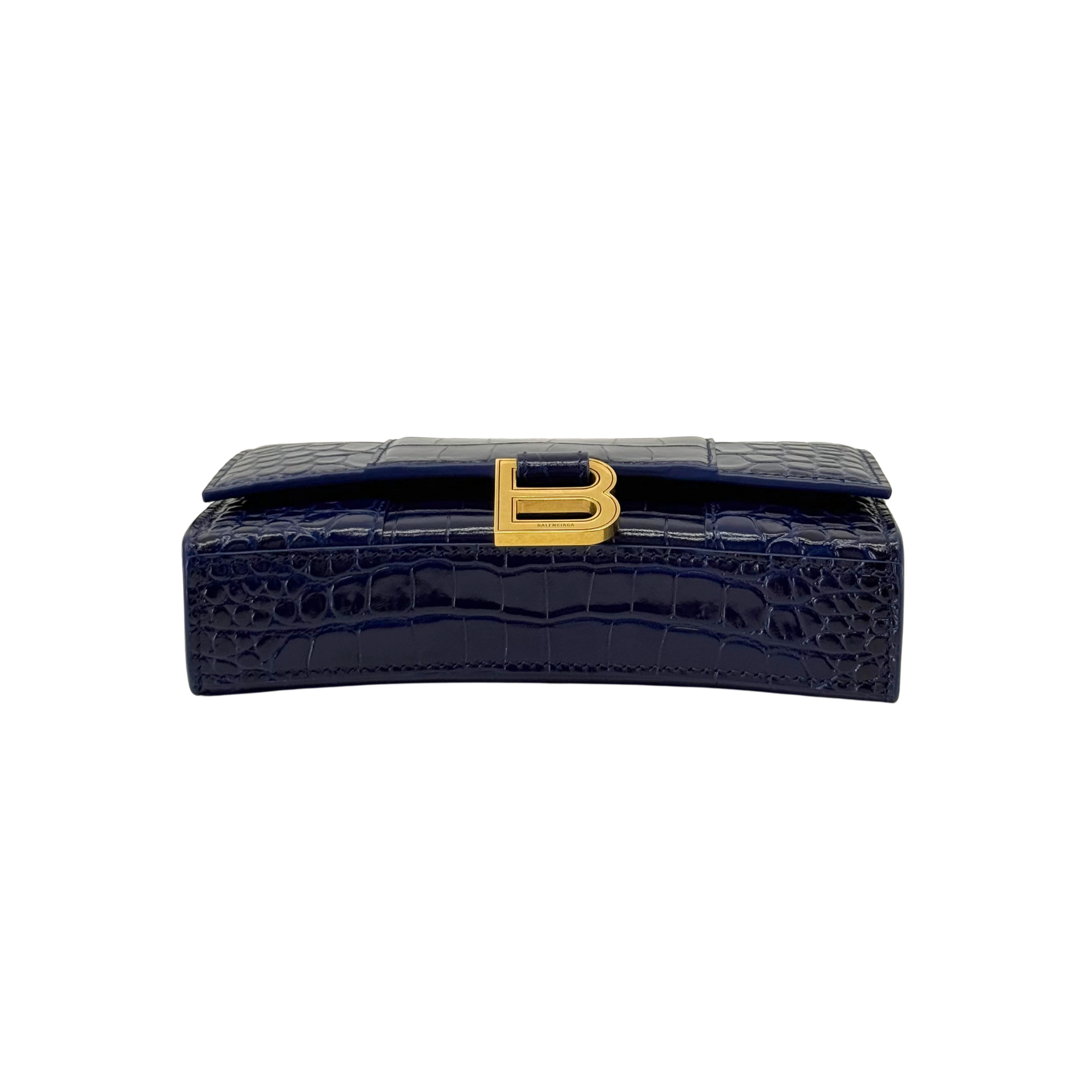 Balenciaga blue croc-embossed calfskin Hourglass wallet on chain
 (brand new)