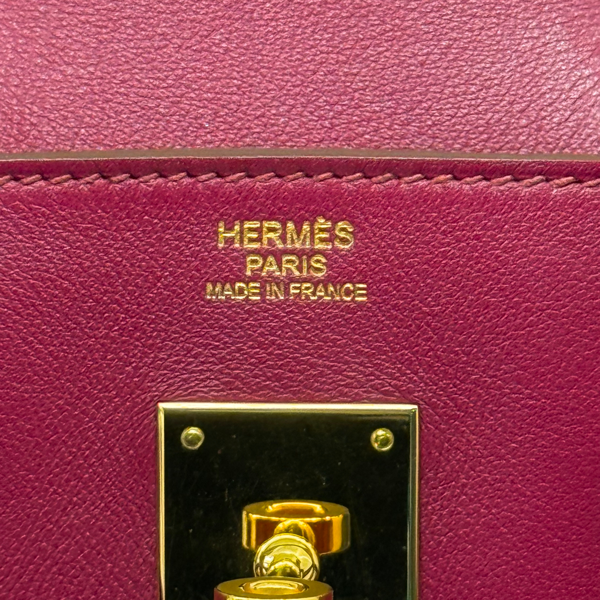 Magenta leather Birkin bag with HERMES PARIS MADE IN FRANCE stamp