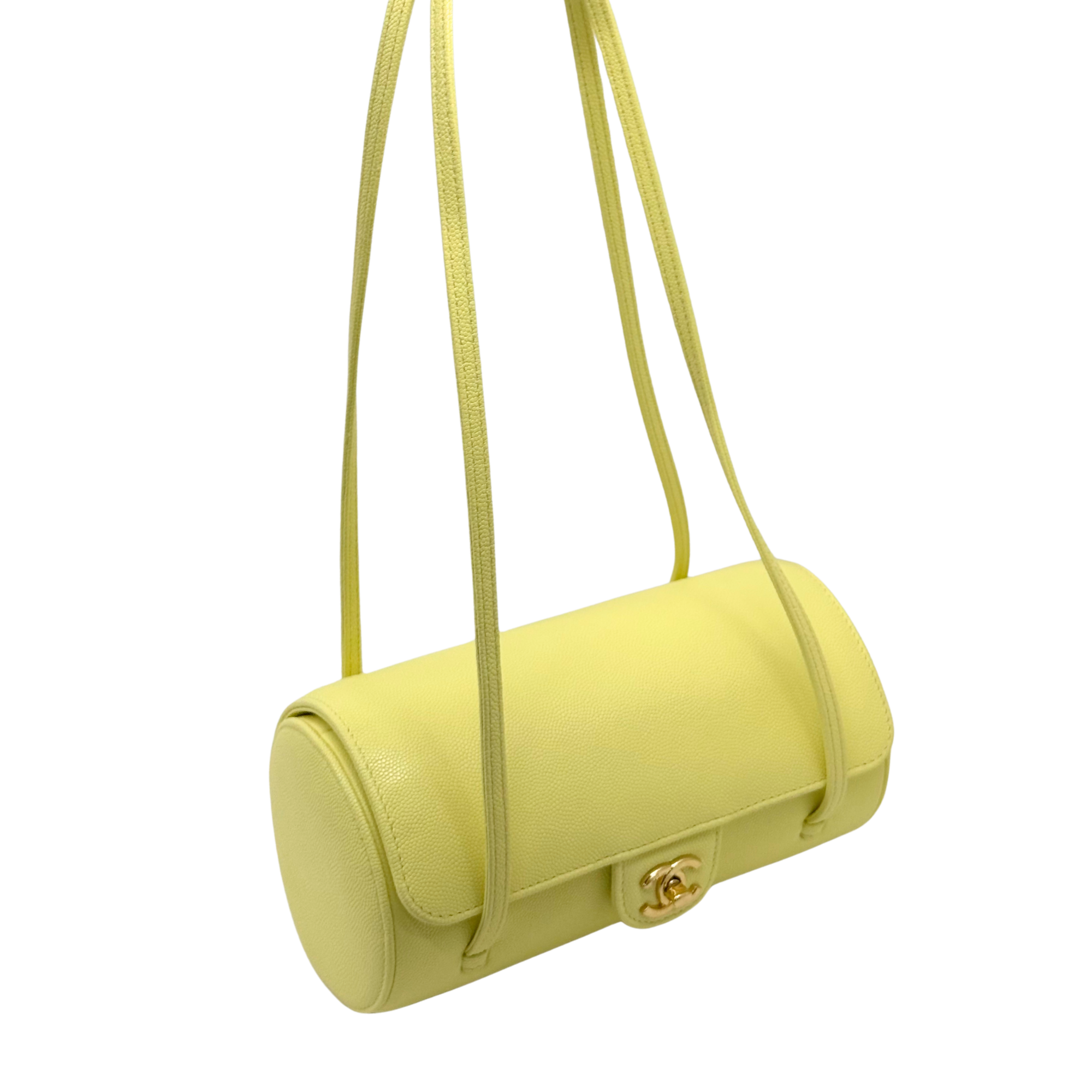 Chanel Preppy Coco Small Light Yellow Shiny Caviar Leather Bowling Bag (pre-owned)