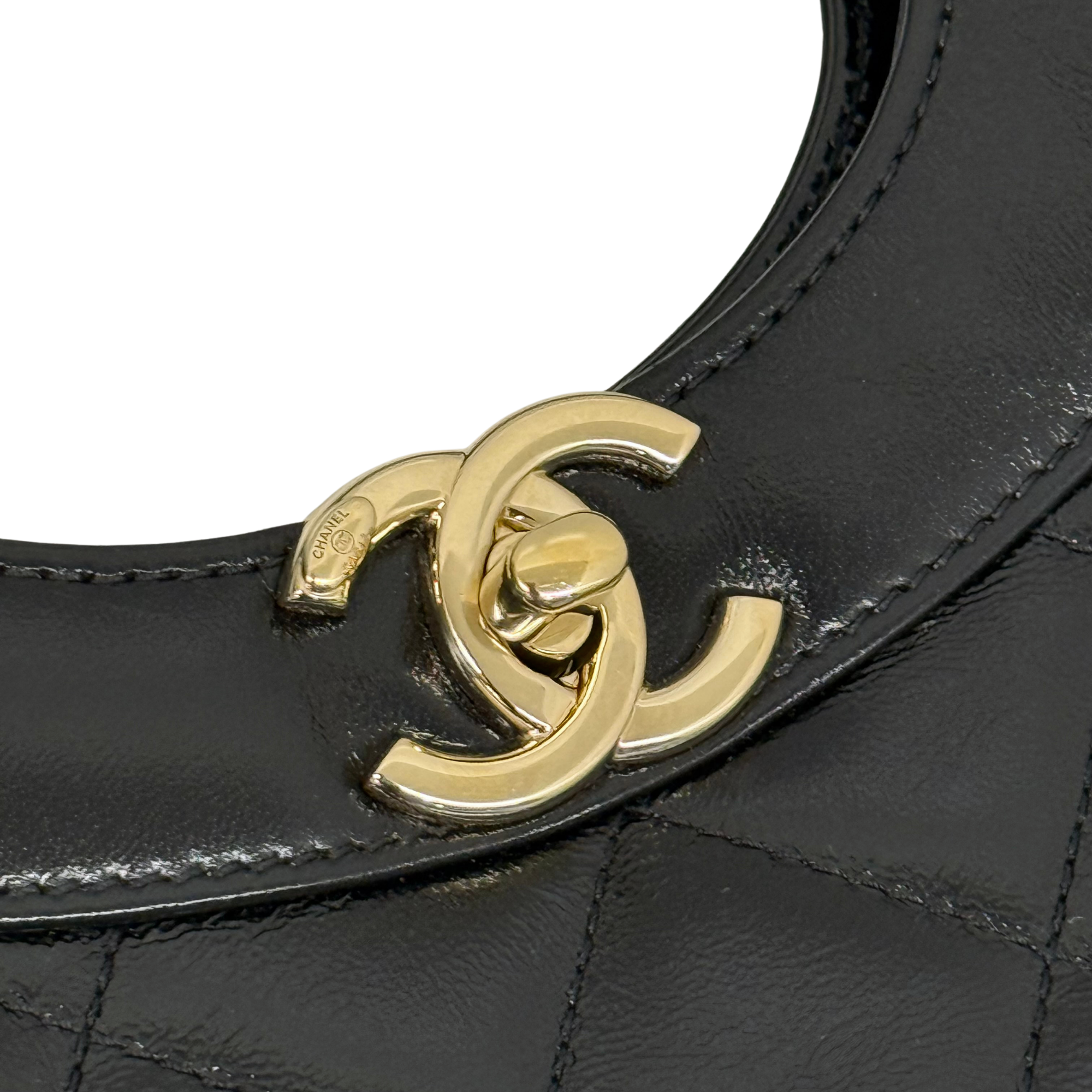 Chanel black bag leather handle