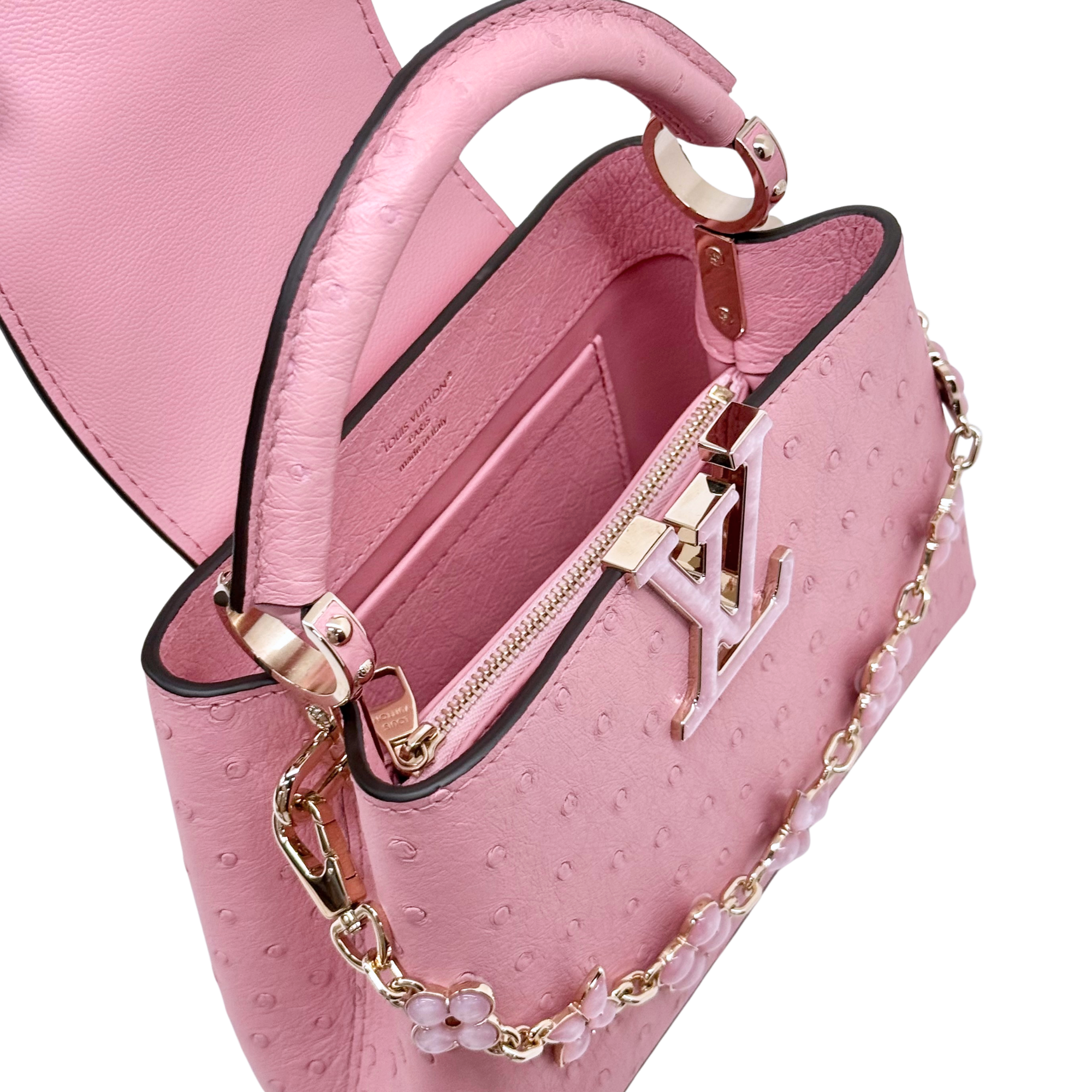 Louis Vuitton Pink Ostrich Mini Capucines Bag with flower chain limited edition (brand new)