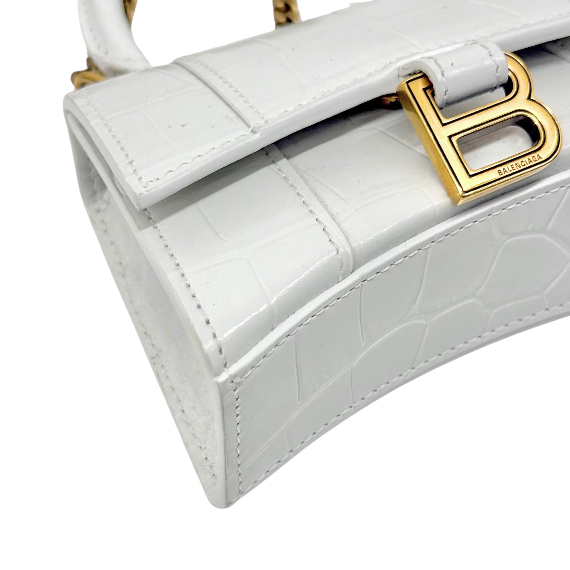 Balenciaga Hourglass Nano Crocodile Embossed Leather Cross-Body Bag Whiye (brand new)