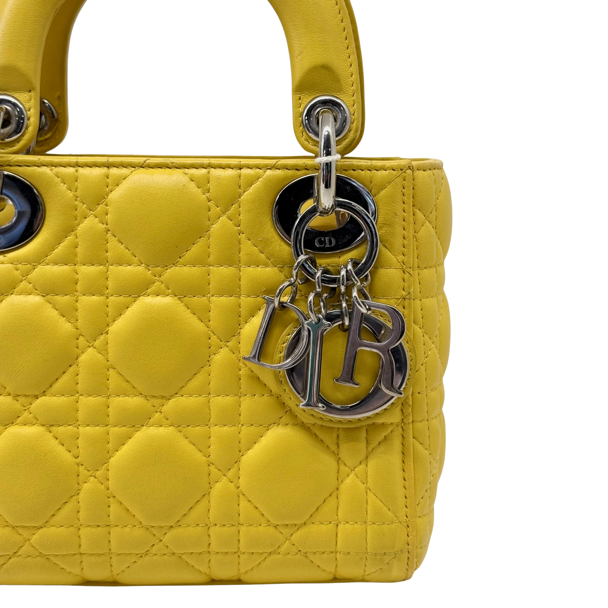 Dior Lady Mini Flap – Cannage Lambskin Yellow Silver Hardware Chain Strap Silver Hardware
 (pre-owned)