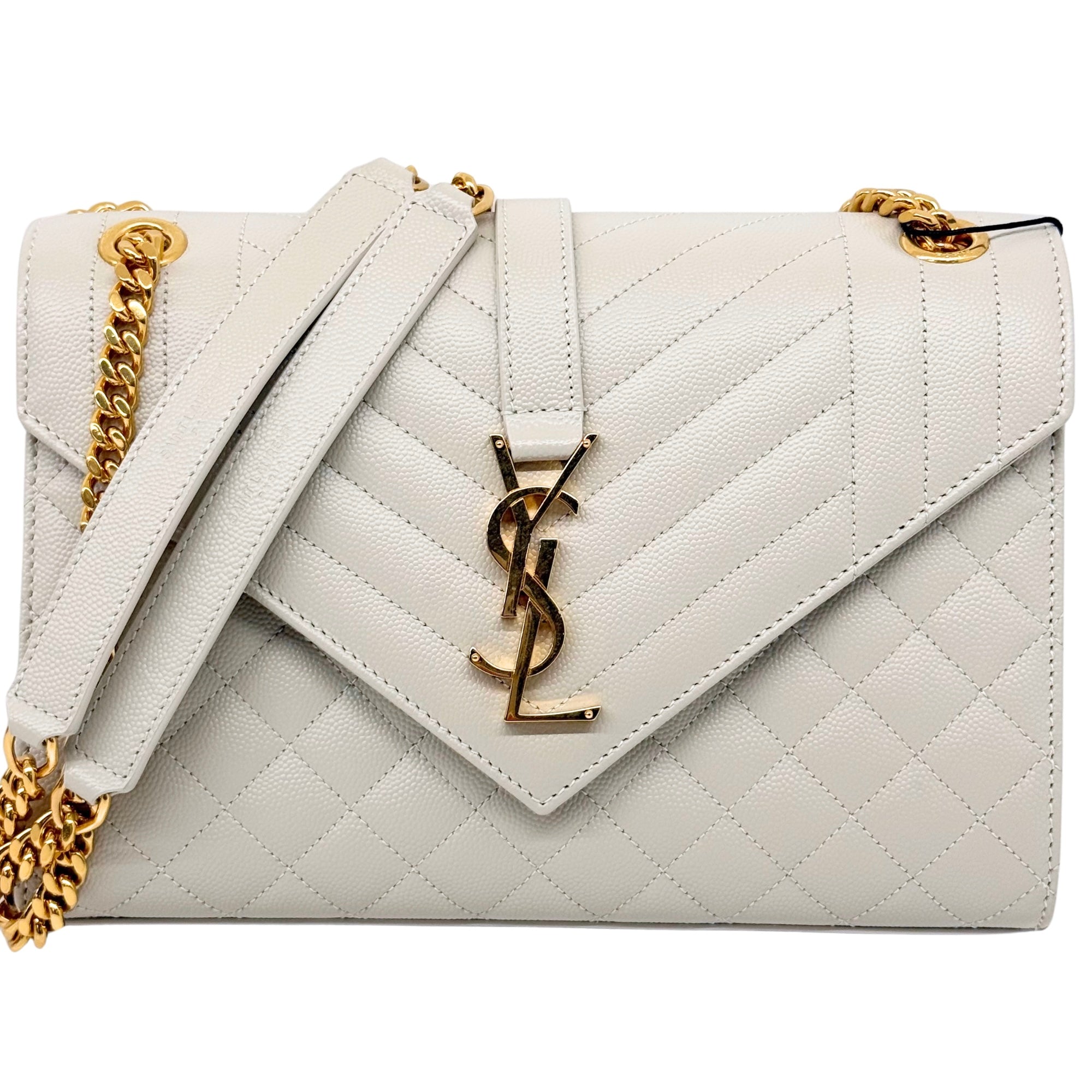 YSL Saint Laurent Envelope Medium Off White Mix Matelassé Leather Bag (brand new)