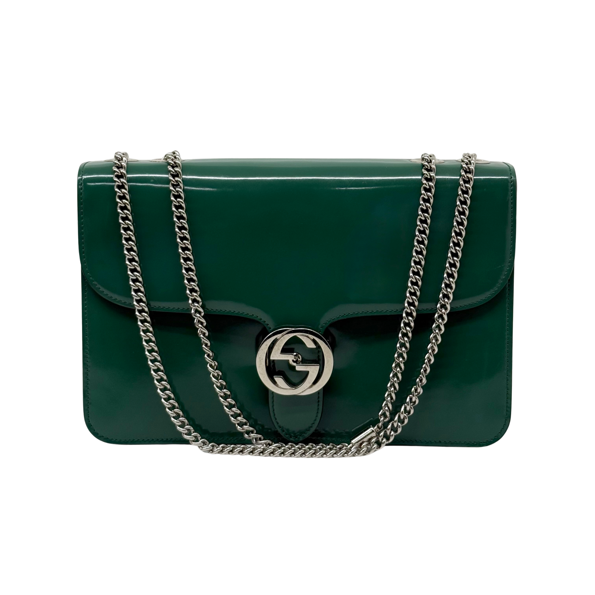 Gucci Green Patent Interlocking G medium crossbody bag (pre-owned)