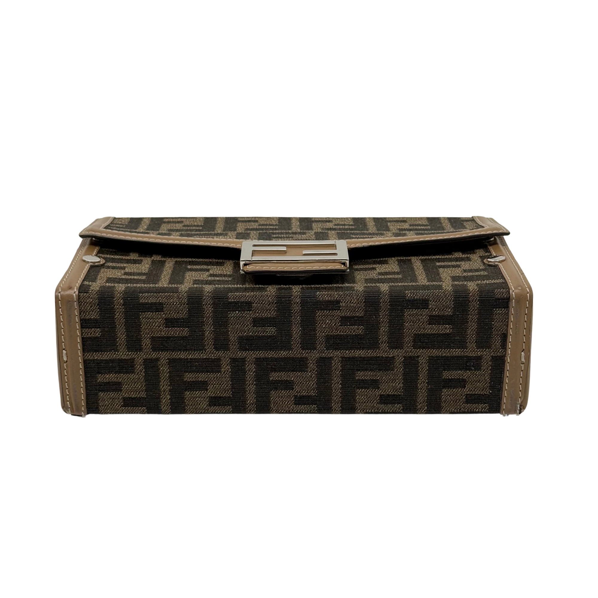 Fendi Baguette Soft Trunk Tobacco Zucca Canvas and Leather Bag (pre-owned)