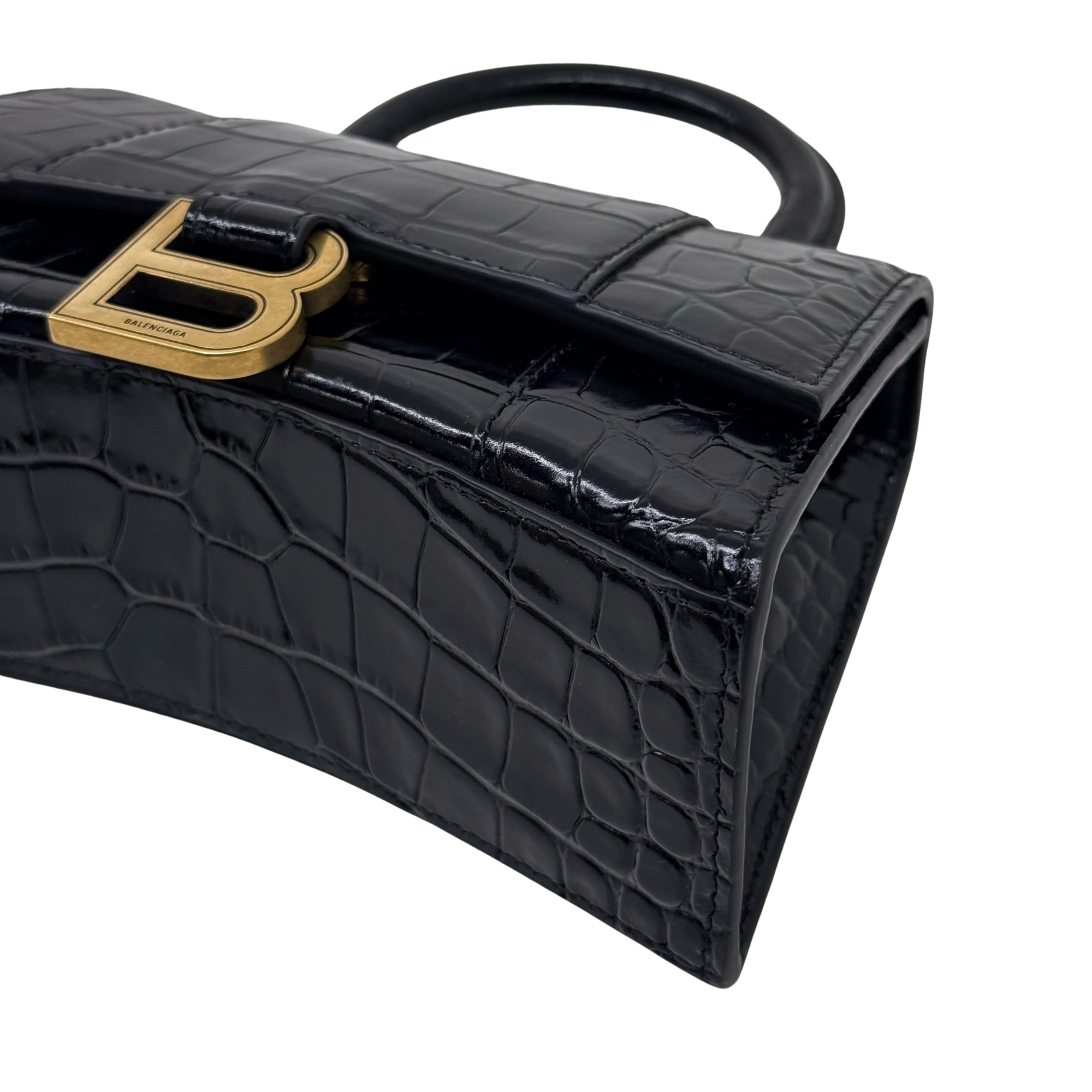 Balenciaga Crocodile-embossed leather Hourglass XS top-handle bag black (brand new)