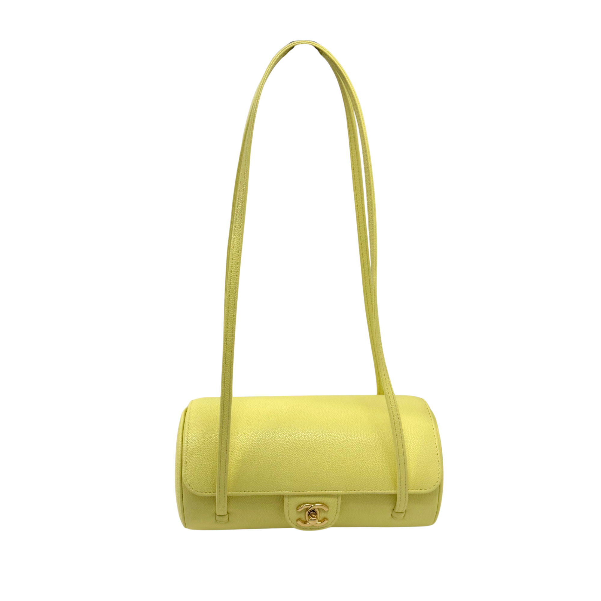 Chanel Preppy Coco Small Light Yellow Shiny Caviar Leather Bowling Bag (pre-owned)
