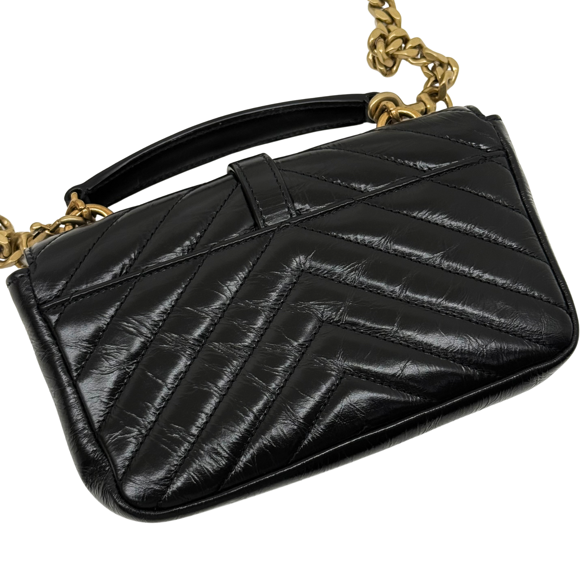 YSL Saint Laurent Black Mini College Chain Quilted Shoulder Bag in Leather (brand new)