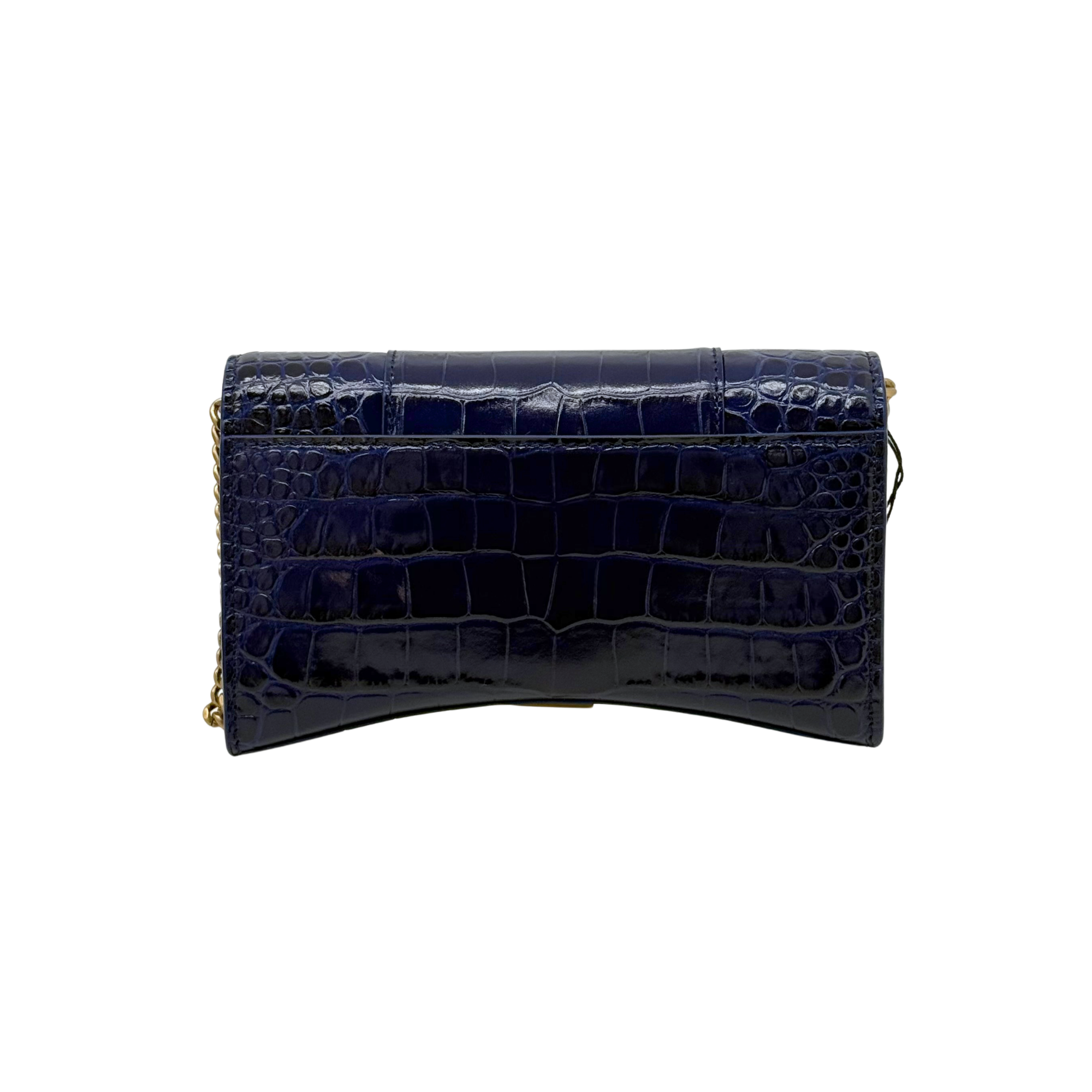 Balenciaga blue croc-embossed calfskin Hourglass wallet on chain
 (brand new)