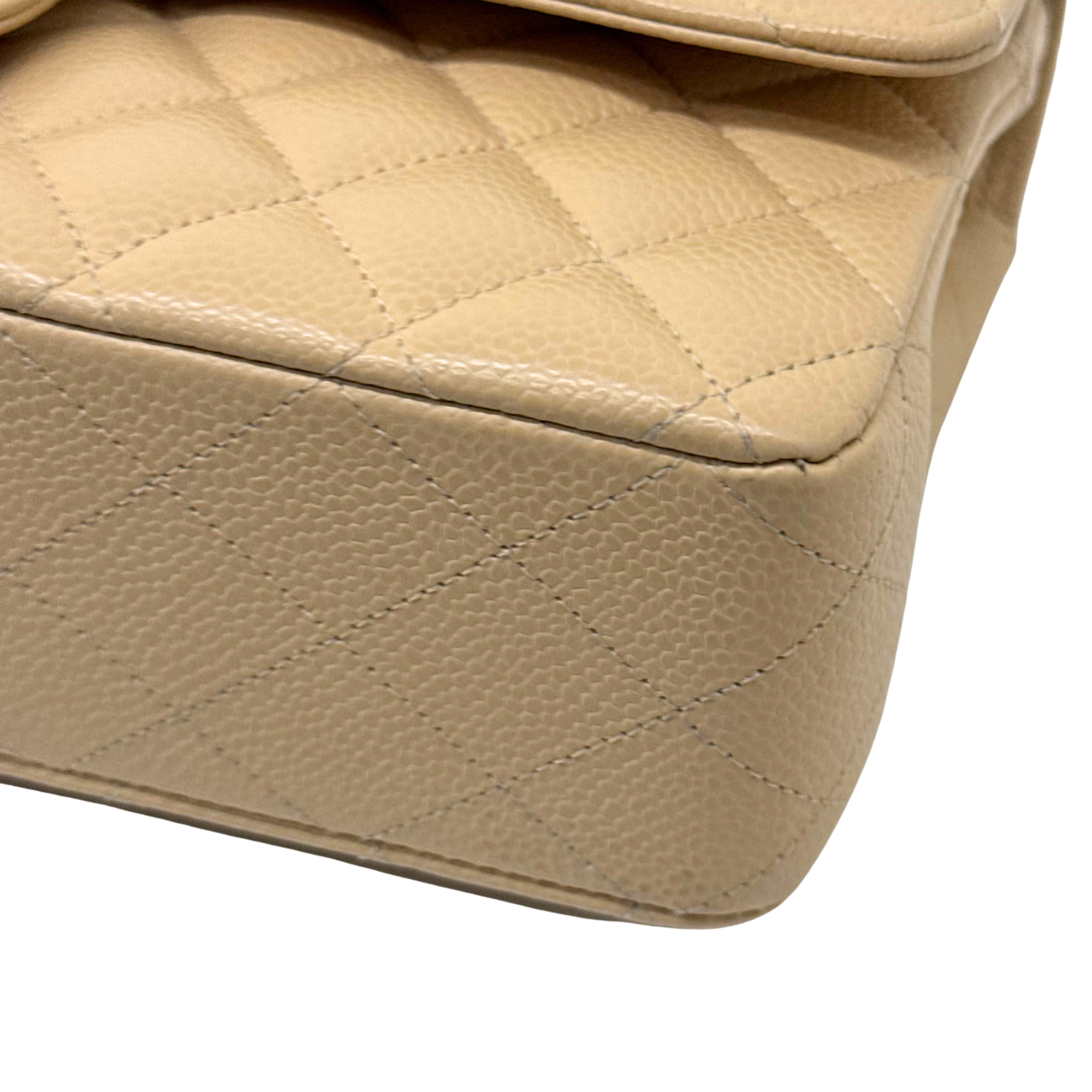 Chanel Beige Quilted Caviar Leather Medium Classic Double Flap Bag microchipped (pre-owned)